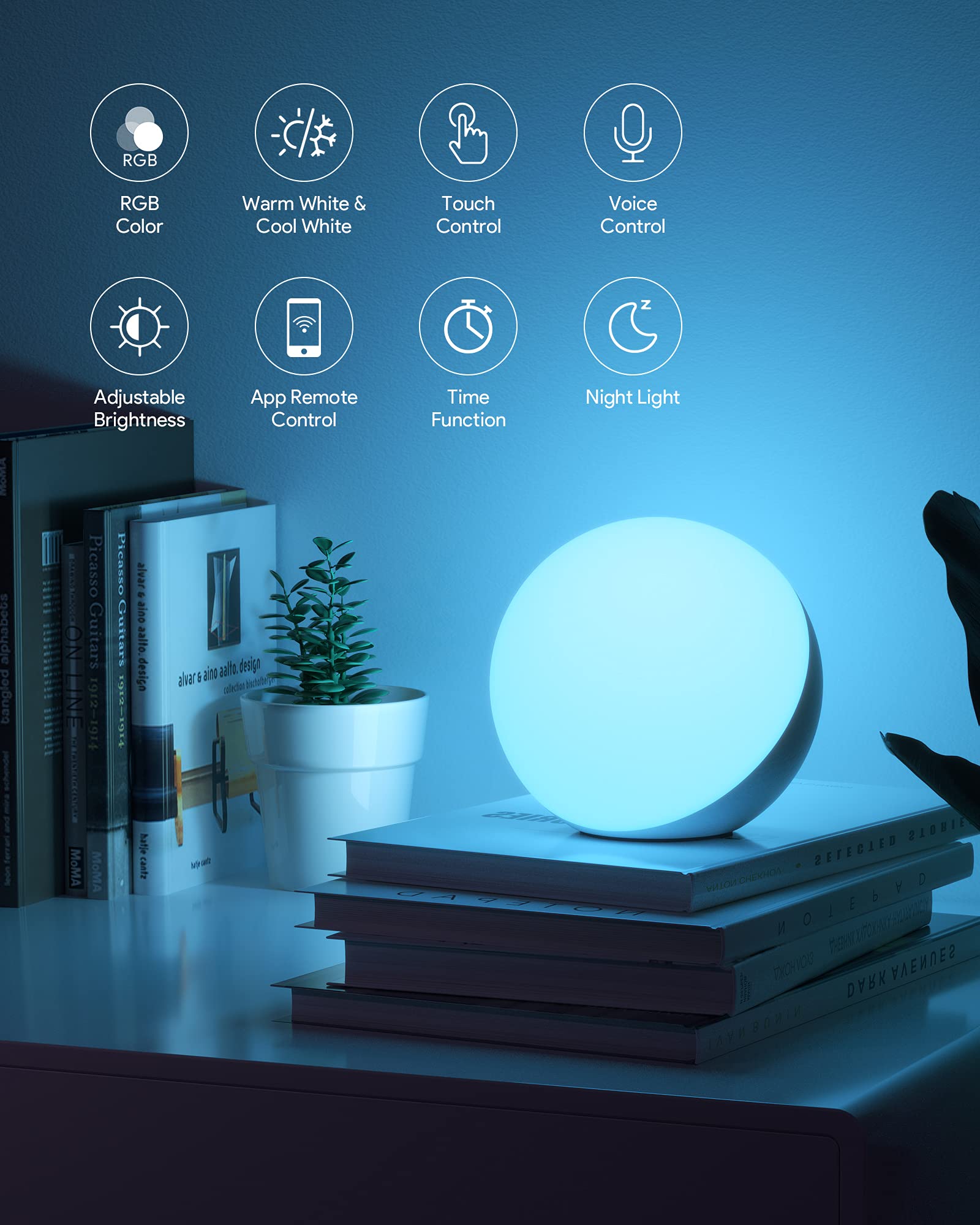 Hifree Smart Table Lamp - Dimmable LED Desk Lamp with App & Voice Control, RGB Color Changing Touch Light, Alexa Compatible Night Light for Bedroom, Office, Study Room
