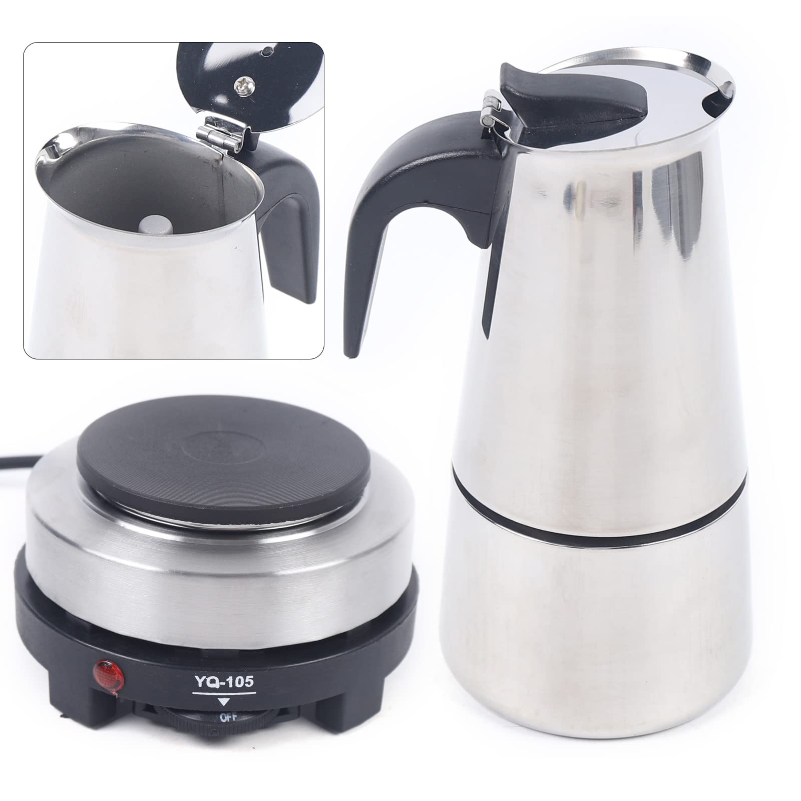 6 Cups Electric Stovetop Espresso Maker - Stainless Steel Moka Pot for Italian & Cuban Coffee - 300ml Cafetera - Perfect for Home, Office & Camping Brewing