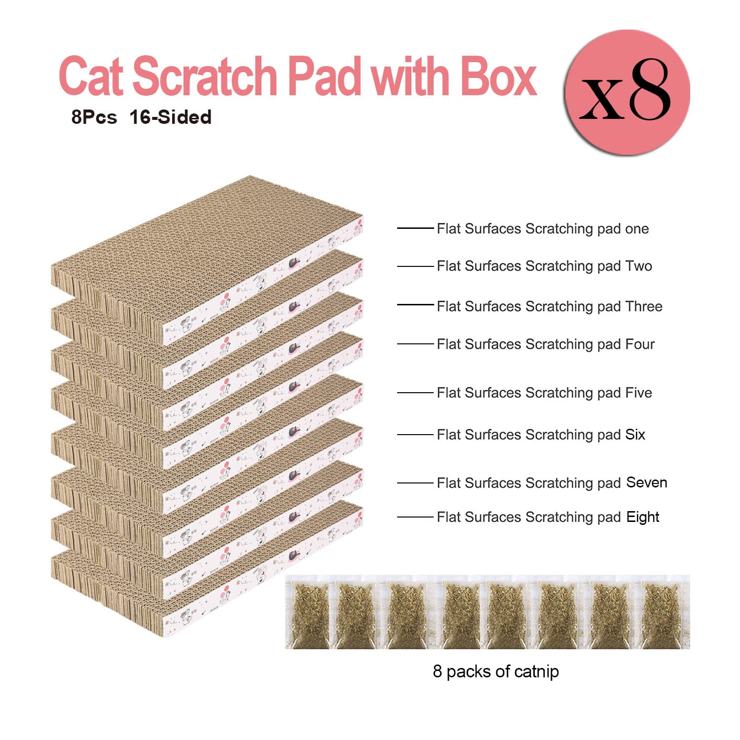 8-Pack Reversible Cat Scratch Pad - Durable Recyclable Cardboard Cat Scratcher for Clawing, Resting & Play | Premium Cat Furniture for Kittens & Adult Cats | Perfect for Living Rooms, Bedrooms & Home Offices