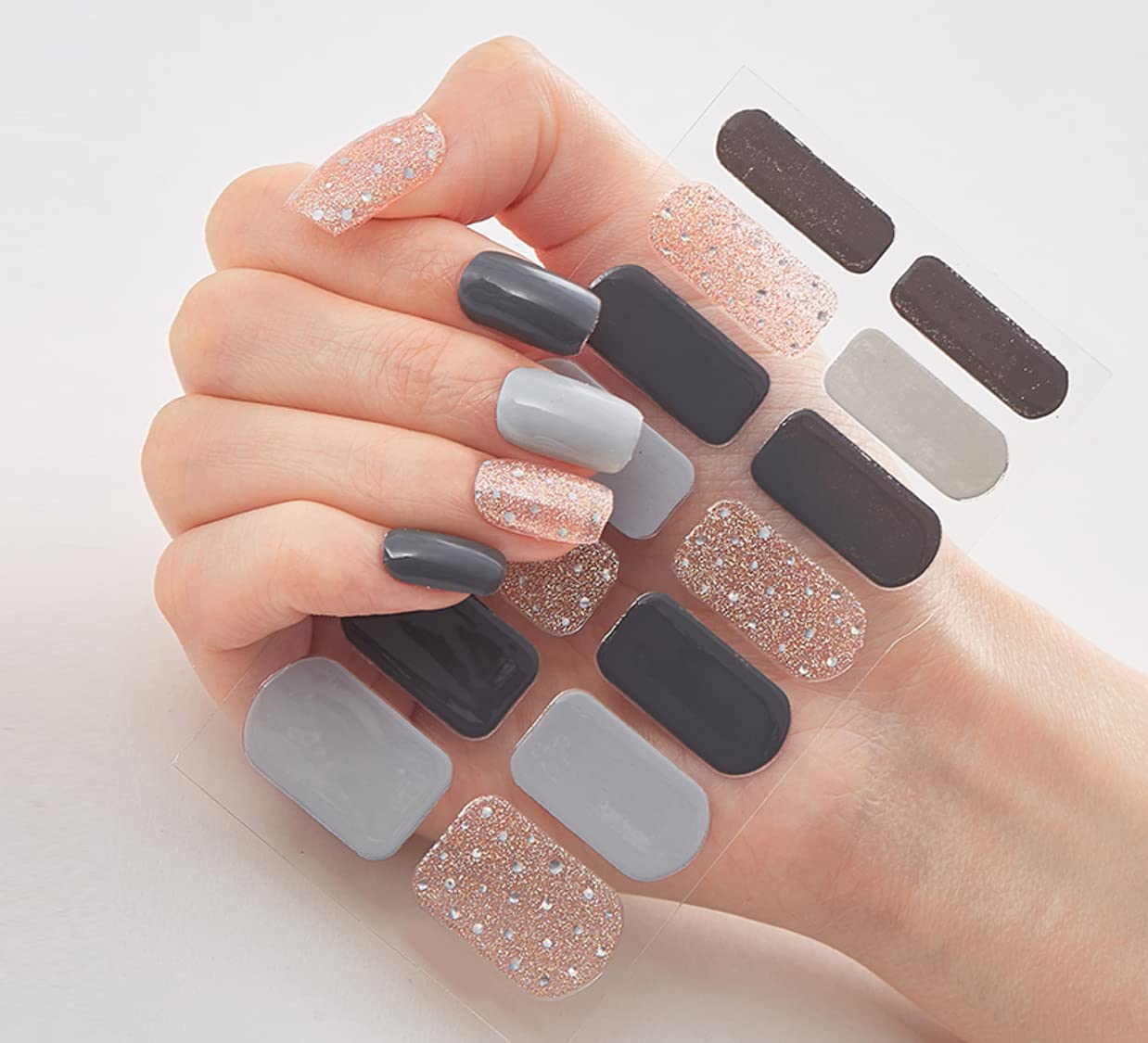 3D Nail Stickers for Women & Girls - Waterproof Self-Adhesive Glitter Nail Art Decals - DIY Luxury Peel Off Nail Extensions - 14 Pieces Multicolor Set (DQ3-062) - Perfect for Parties, Weddings, and Everyday Nail Art Designs