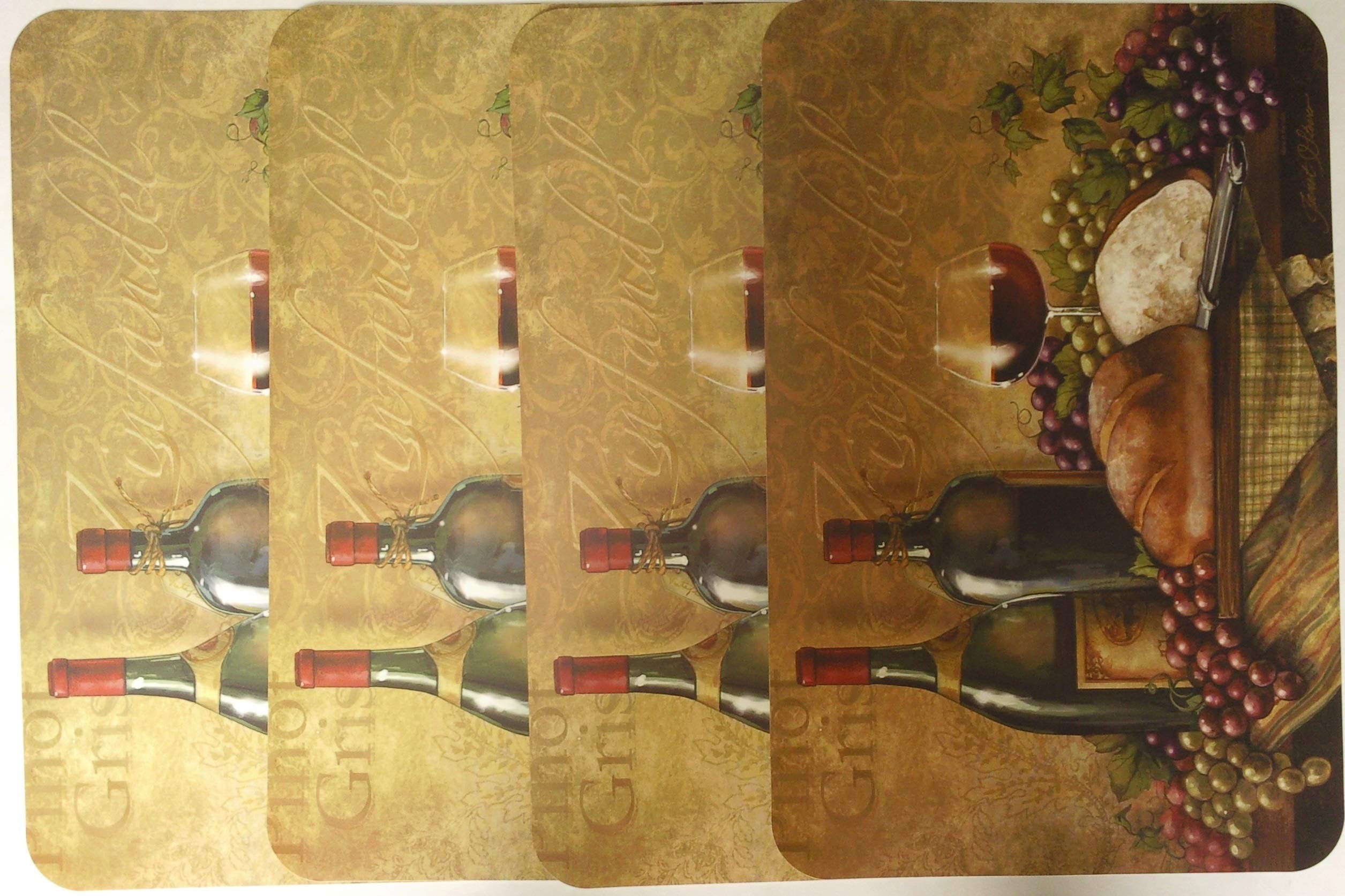 Kitchen Vinyl Placemats Set - Bread & Wine Theme - Waterproof & Non-Slip - Choose 1 or 4 Pack (12x18 Inch) - Perfect for Dining Table, Breakfast, Brunch, and Dinner Parties