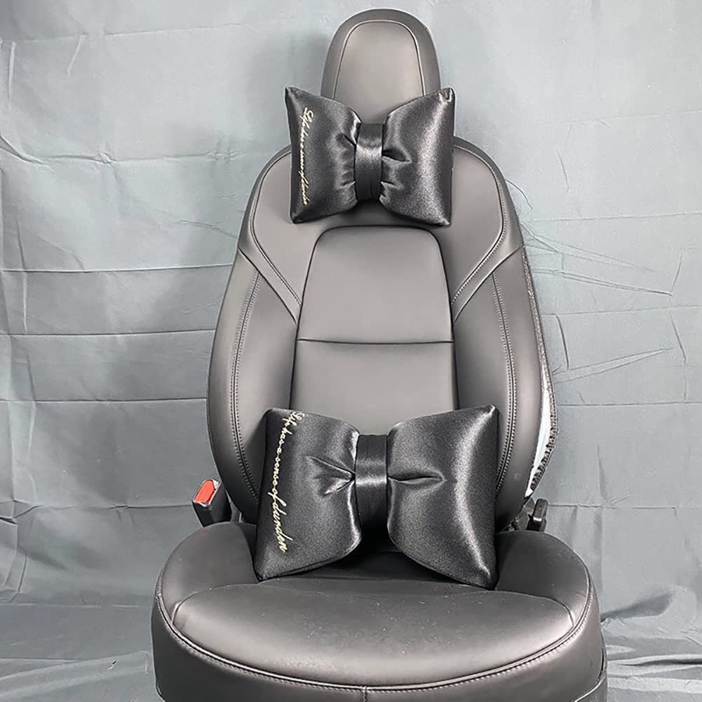 Girly Car Neck Pillow 2 Pack - Black Bow Headrest for Driving Comfort