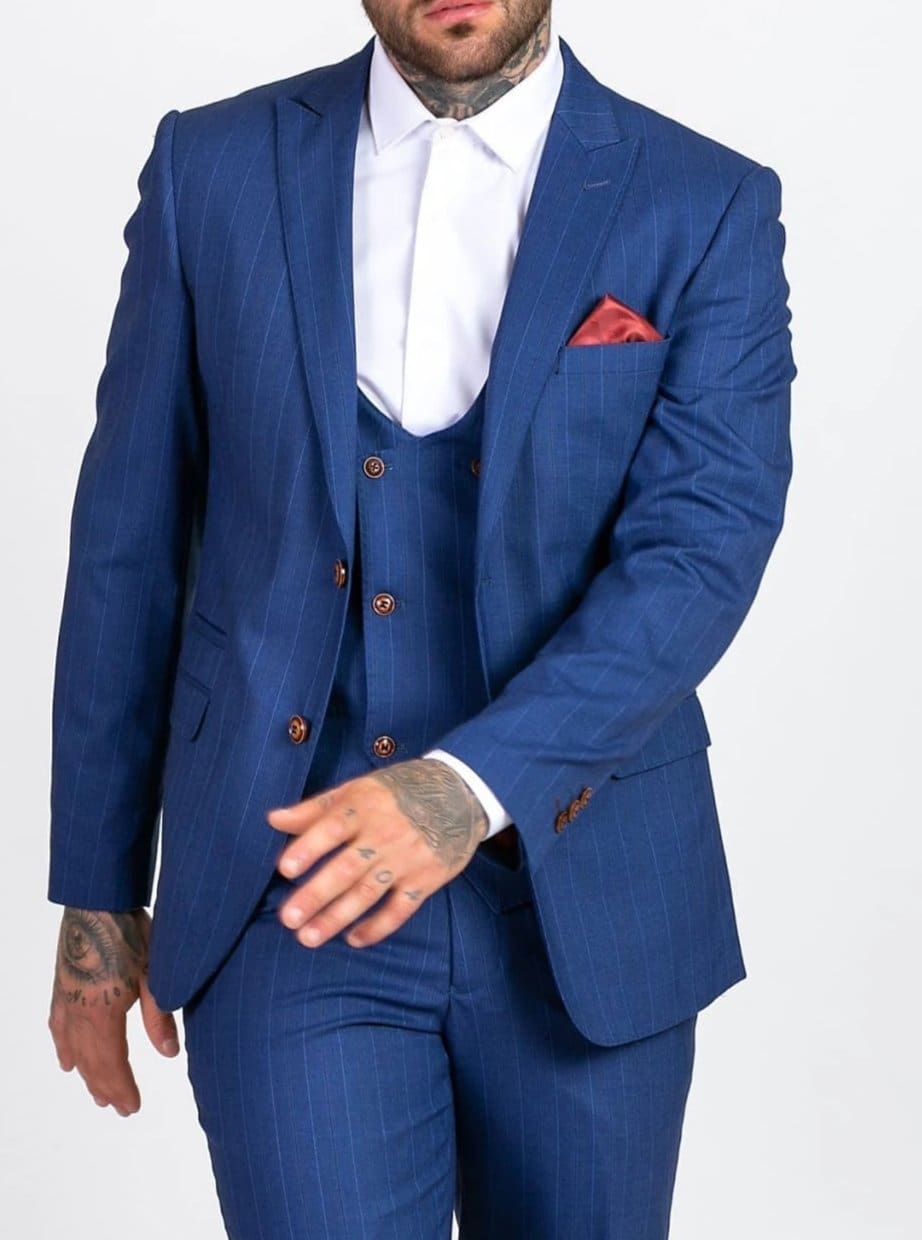 Marc Darcy Conrad Royal Blue Pinstripe Suit for Men - Premium Business Formal Wear | Perfect for Weddings, Office Meetings & Special Events