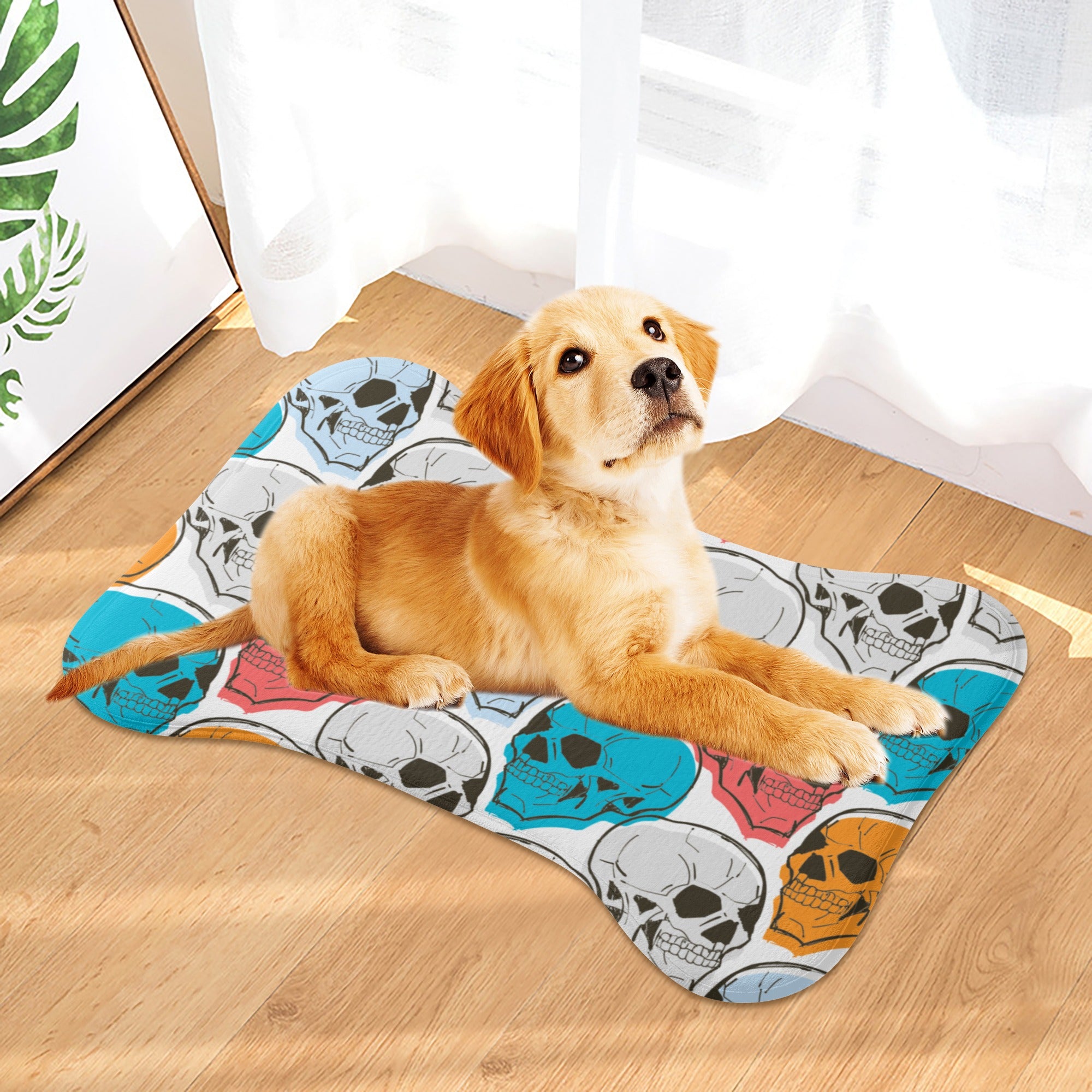 Vibrant Skull Print Large Dog Bed Mat - Soft & Durable Pet Cushion for Dogs & Cats - Perfect for Bedroom, Living Room, or Kennel