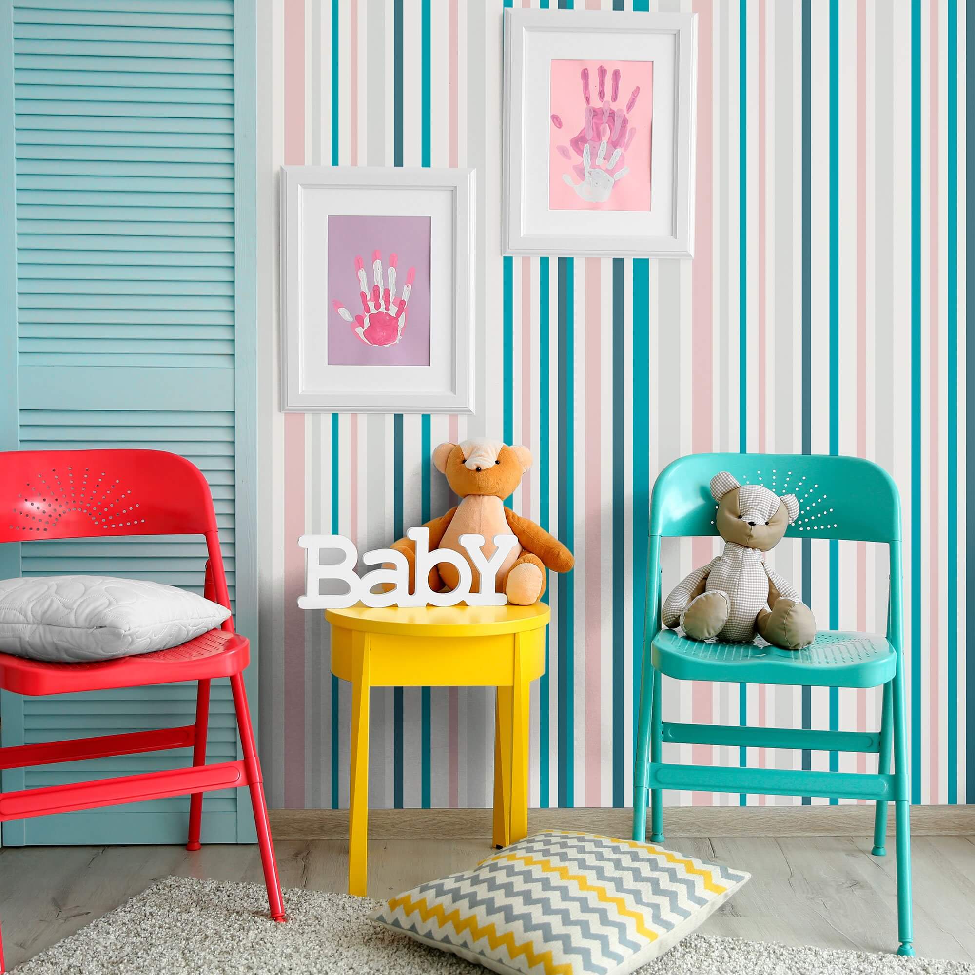 Teal and White Striped Peel and Stick Removable Wallpaper 0297 - Self-Adhesive Decorative Wall Covering for Bedroom, Living Room, Nursery & Office Decor