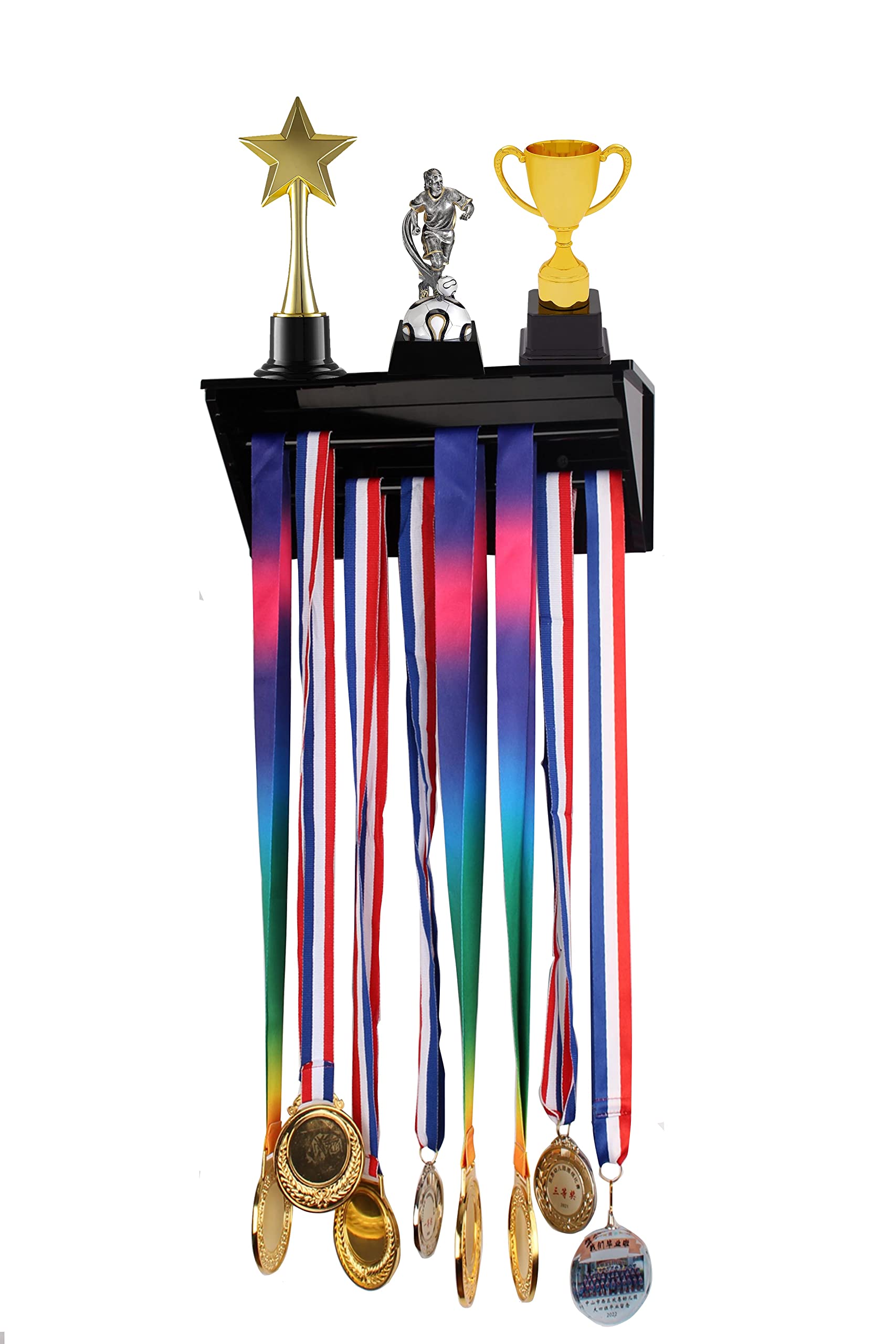 WANLIAN Upgraded Medal Display Hanger - Wall Mounted Trophy Rack with Shelf for Sports Medals, Awards & Achievements | Perfect for Bedroom, Office, Gym or Sports Room Decor