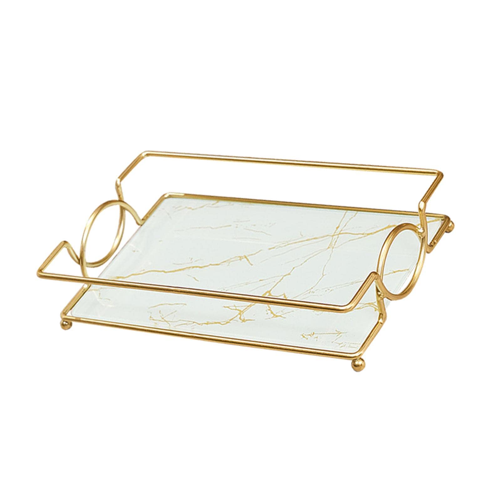 Milageto Marble Print Bathroom Vanity Tray - Jewelry Dish, Perfume & Skincare Organizer, Soap Towel Holder for Bedroom Dresser & Kitchen Sink - Elegant White Serving Tray for Home Decor & Gift Giving