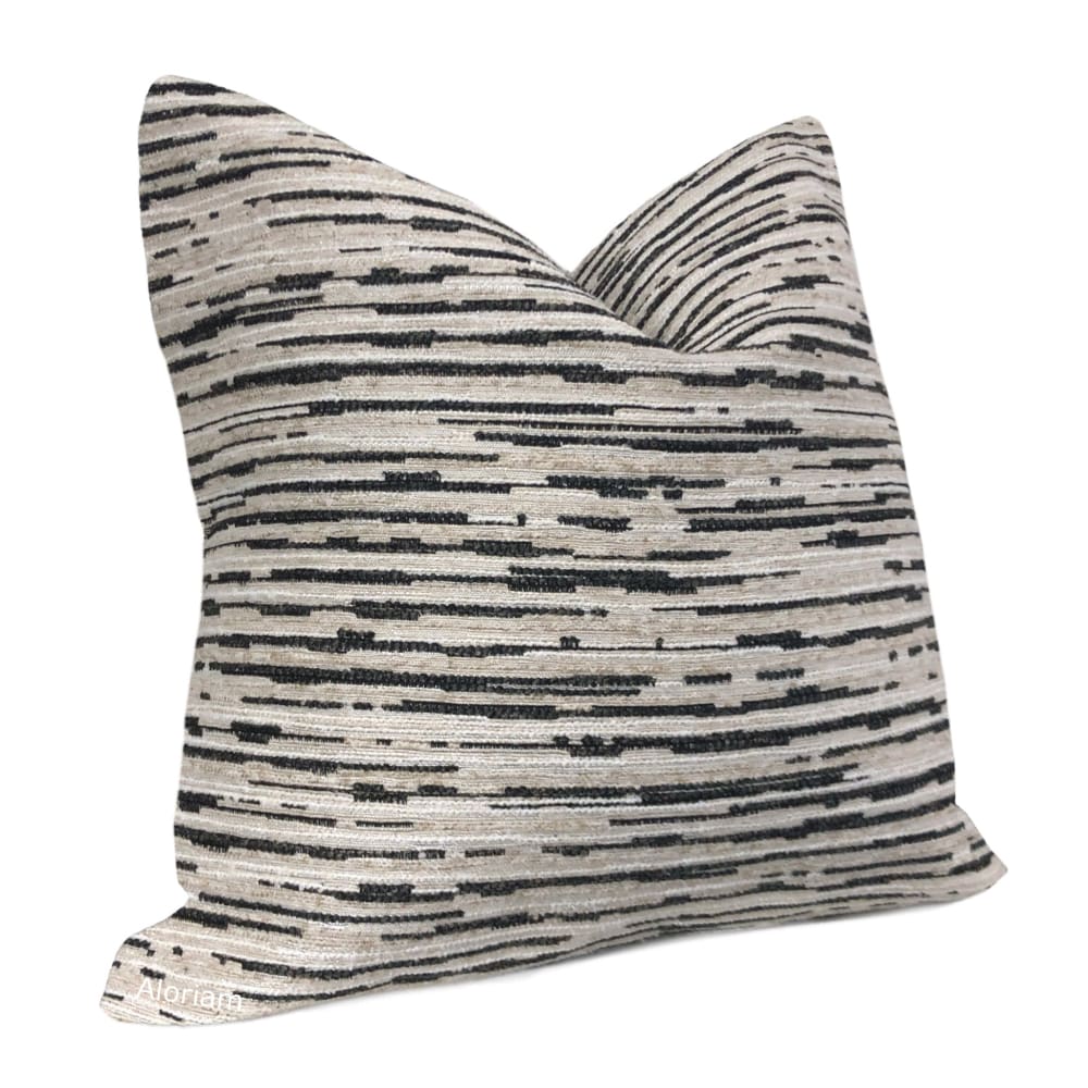 Ashton Beige & Black Striped Decorative Pillow Cover - Soft Textured Throw Pillow Case for Sofa, Bed, Couch - Home Decor Accent (18x18 Inches)