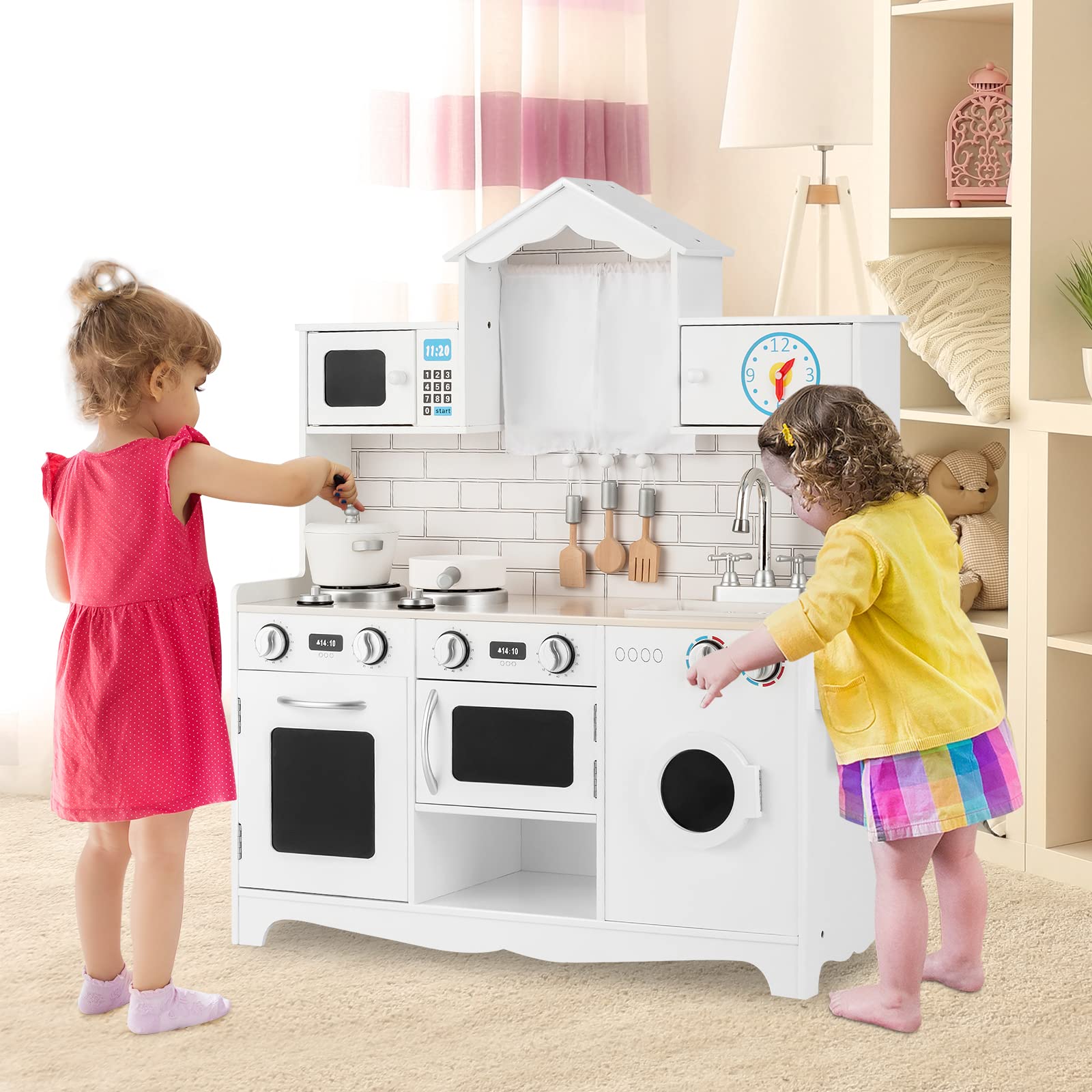 HONEY JOY Kids Wooden Play Kitchen Set - Pretend Cooking Toy for Toddlers, Perfect Gift for Boys & Girls - Indoor Pretend Play