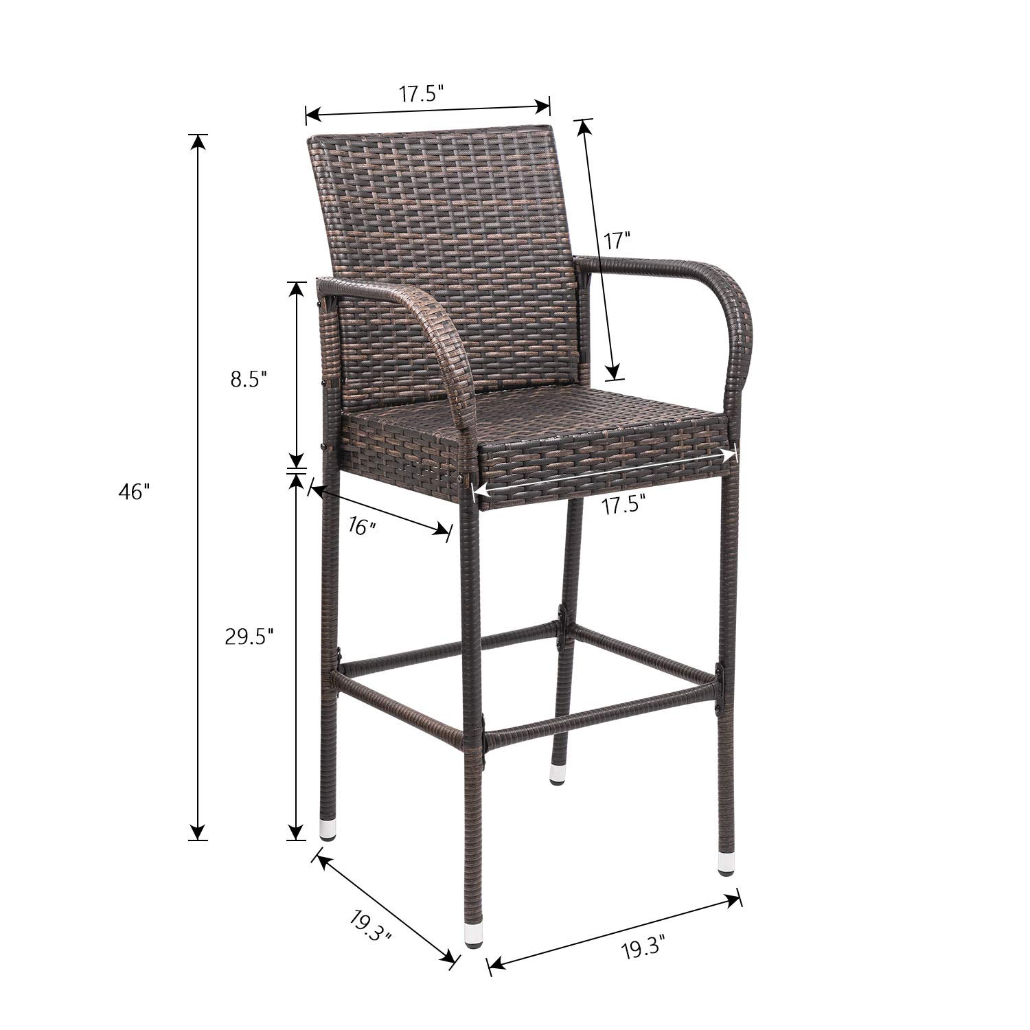 Homall 2-Pack Brown Wicker Bar Stools with Footrest & Armrest - Indoor Outdoor Patio Furniture for Garden, Pool, Lawn, Backyard - Perfect for Entertaining, Dining & Relaxing