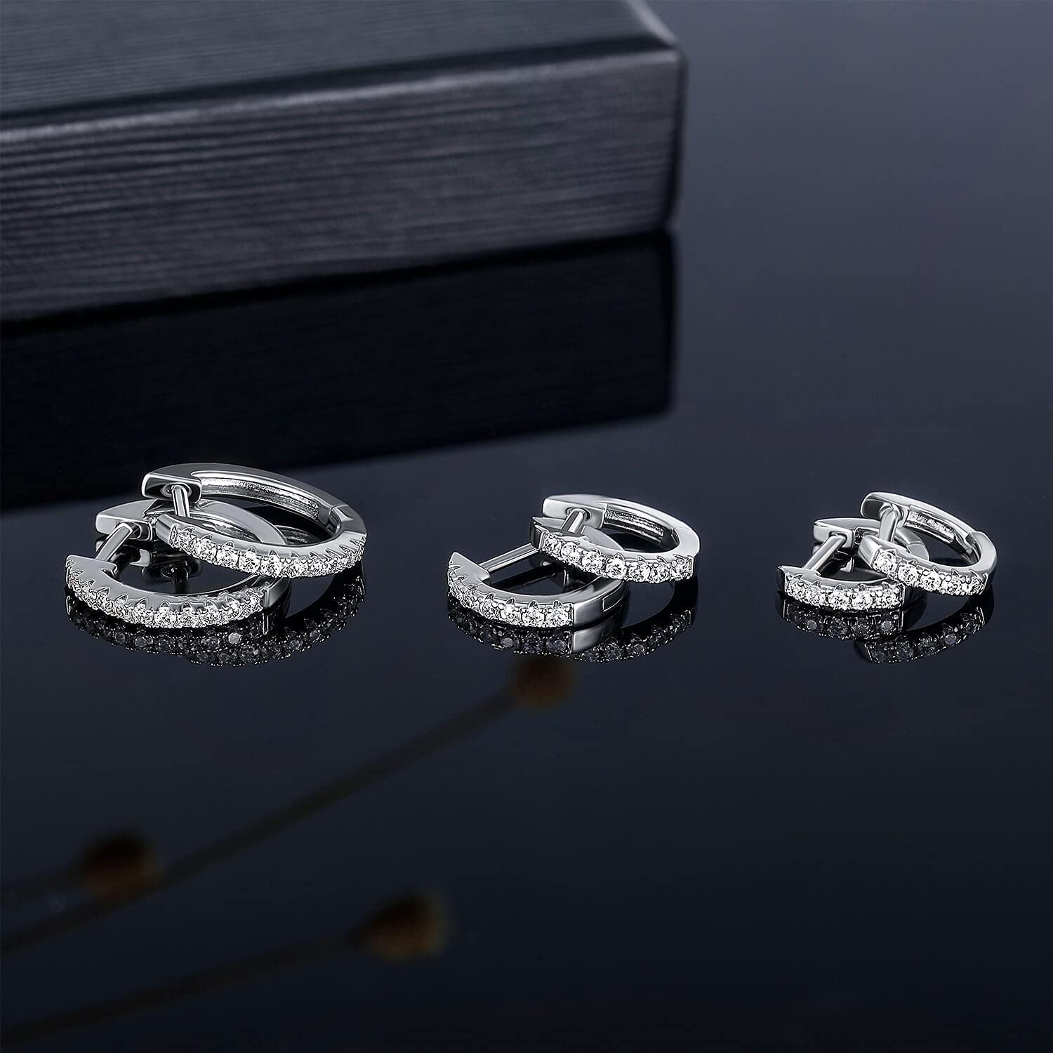 3 Pairs 18K White Gold Plated Hoop Earrings Set - Hypoallergenic Cubic Zirconia Huggie Stud Cuff Earrings for Women | Perfect for Everyday Wear, Parties & Gifts
