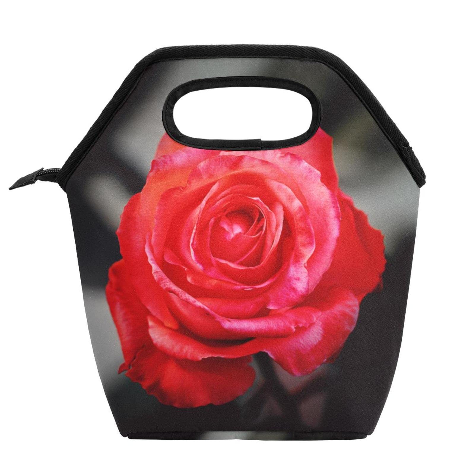Red Rose Insulated Lunch Bag - Waterproof Reusable Cooler Tote for School, Office & Outdoor Picnics | Thermal Lunch Box with Handbag Strap | Perfect for Work, Travel & Daily Meals