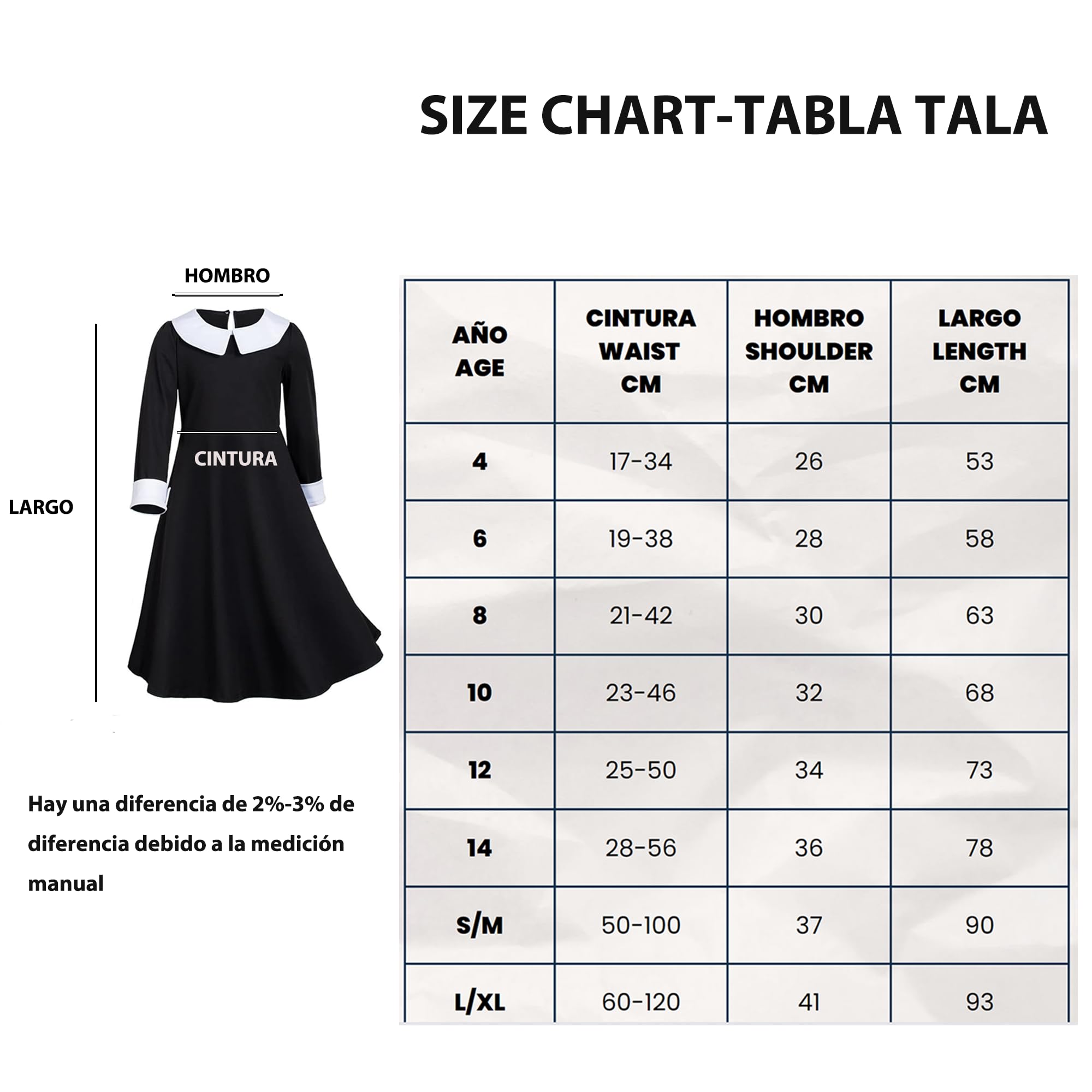 **Carnavalife Wednesday Addams Costume for Girls & Women - Black Halloween Dress for Kids & Adults - Perfect for Halloween Parties, Cosplay & Themed Events**
