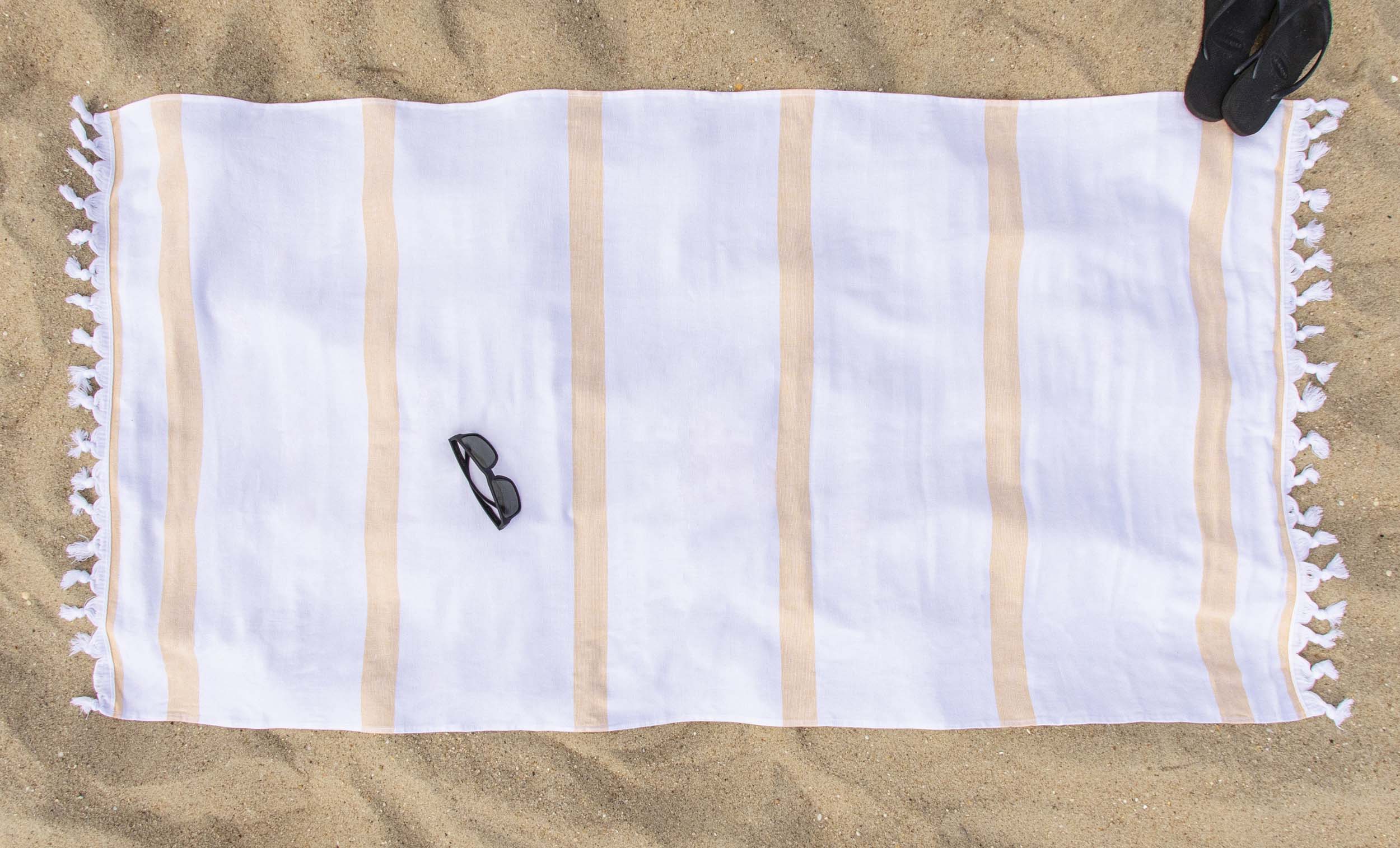 Tropical Cabana Stripe Fouta 4-Piece Beach Towel Set with Tassels | Soft Quick-Dry Bath & Pool Towels for Summer Vacation, Beach Outing, and Backyard Lounging