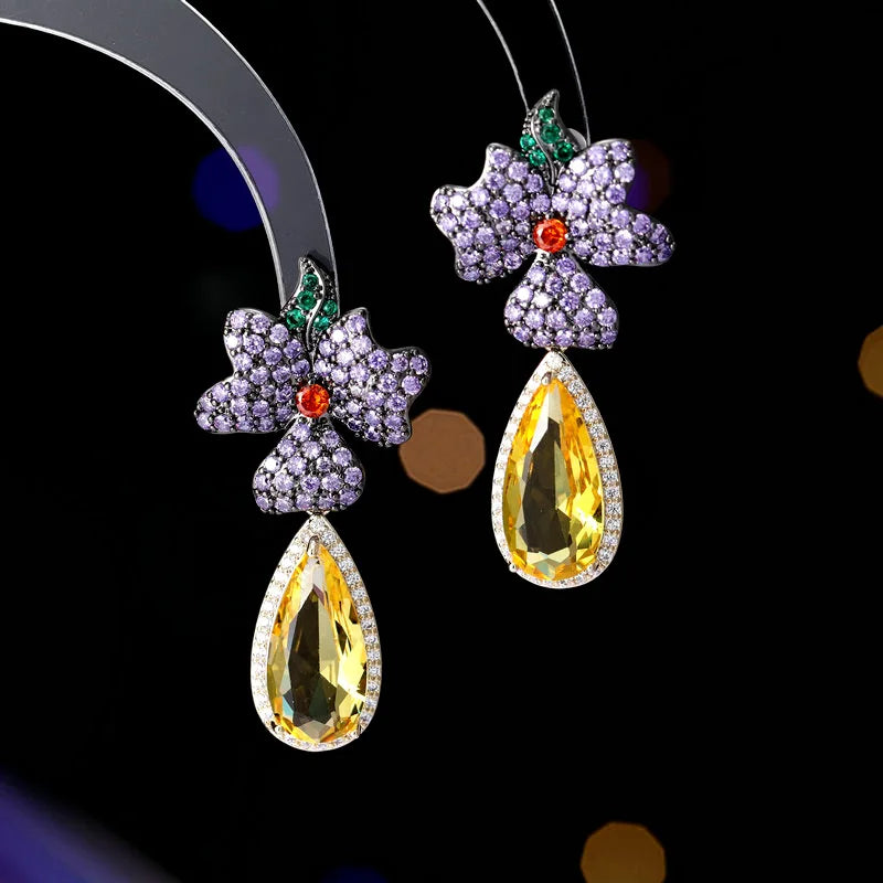 Luxury Cubic Zirconia Waterdrop Flower Earrings for Women - Elegant Bridal Wedding Jewelry, Banquet Party Dress Accessories - Perfect for Weddings, Proms, and Special Occasions