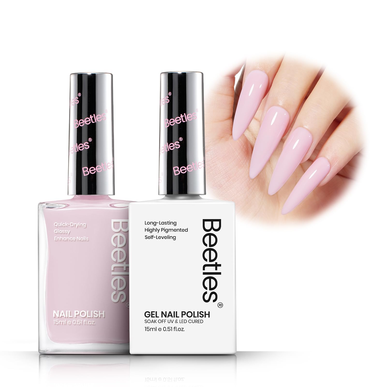 Beetles 2Pcs 15ml Pink Gel Nail Polish Set - Ballet Slipper Shimmer Long Lasting Nail Lacquer for Salon & Home Manicure | Perfect for Wedding, Party & Everyday Wear