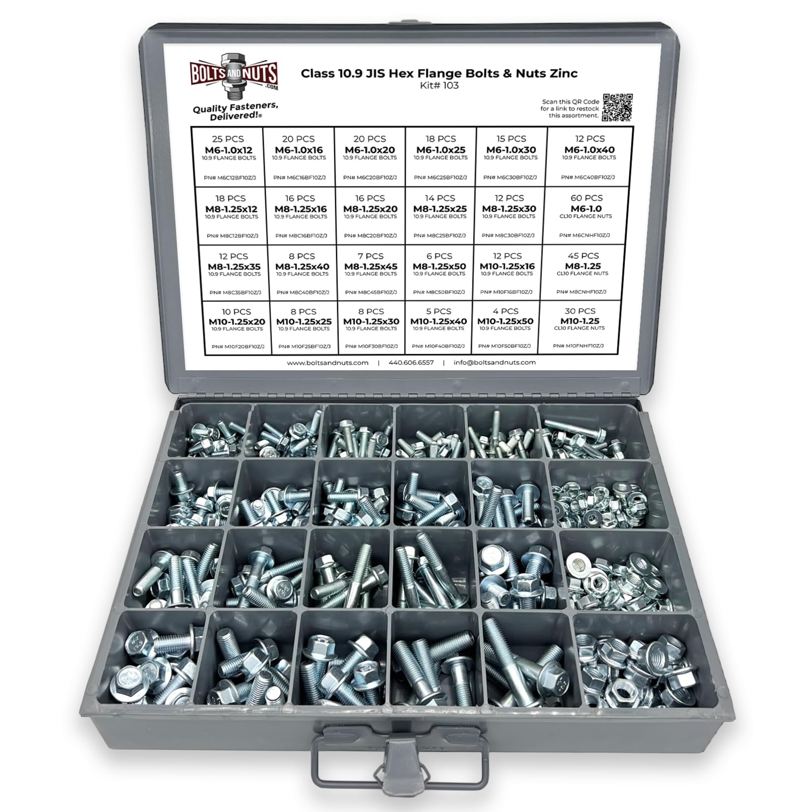 High-Strength Metric Class 10.9 JIS Hex Cap Flange Bolts & Nuts Kit - 402pc Heavy Duty Fastener Set for Automotive, Machinery & Construction Projects