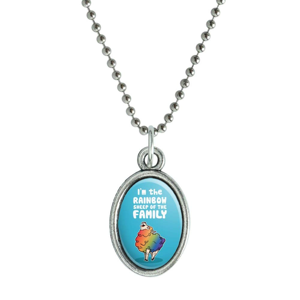 Vintage Rainbow Sheep Gay Pride Oval Charm Pendant Necklace - LGBTQ+ Jewelry for Pride Month, Coming Out, & LGBTQ Support