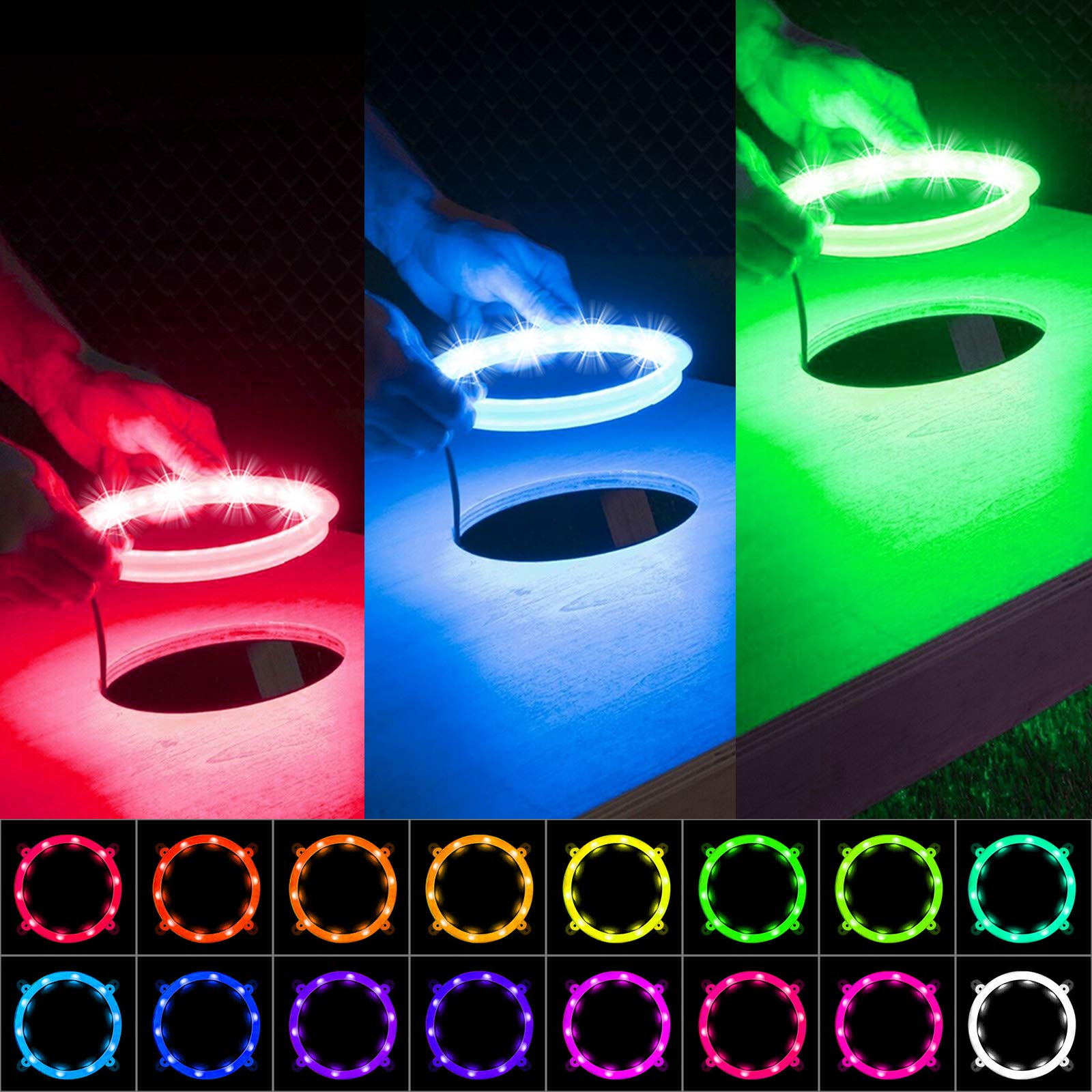 ELECTOP Upgrade Version - 16 Color Changing LED Cornhole Lights with Remote Control, Ultra Bright Board Ring Lights for Backyard Cornhole Game, Family Bean Bag Toss, Outdoor Parties & Nighttime Entertainment (2 Sets)