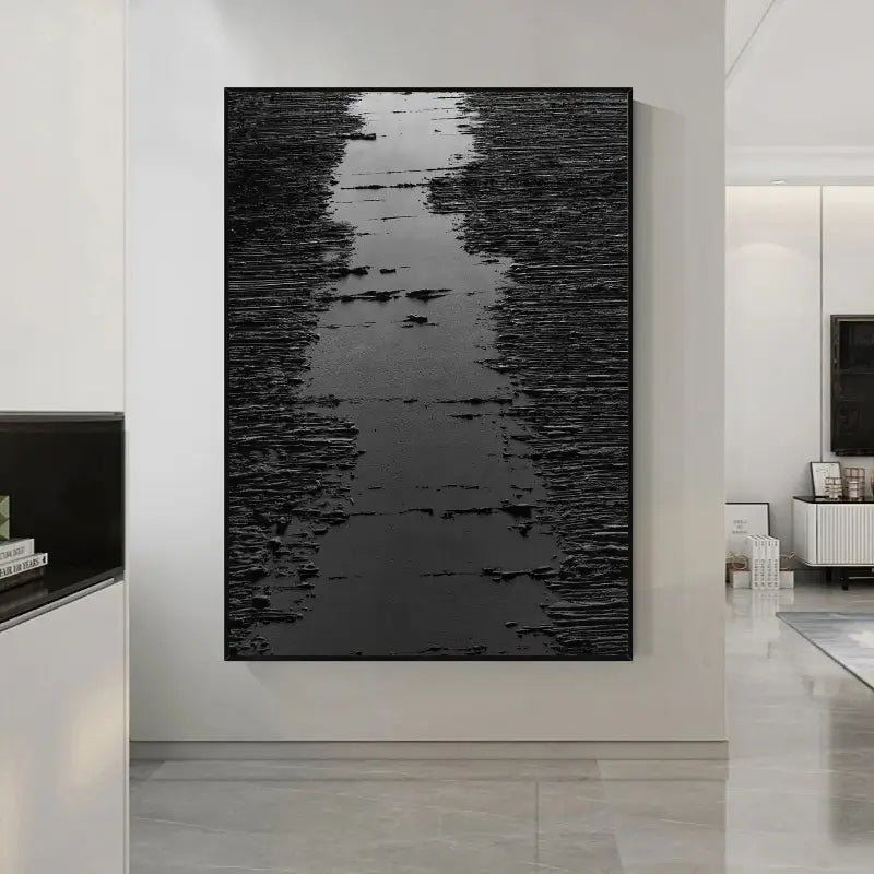 Modern Black Minimalist Textured Canvas Wall Art Painting - Abstract Home Decor for Living Room, Bedroom & Office | #MZ008