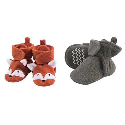 Hudson Baby Fleece Booties 2-Pack - Orange Fox Gray (18-24M) for Winter Comfort