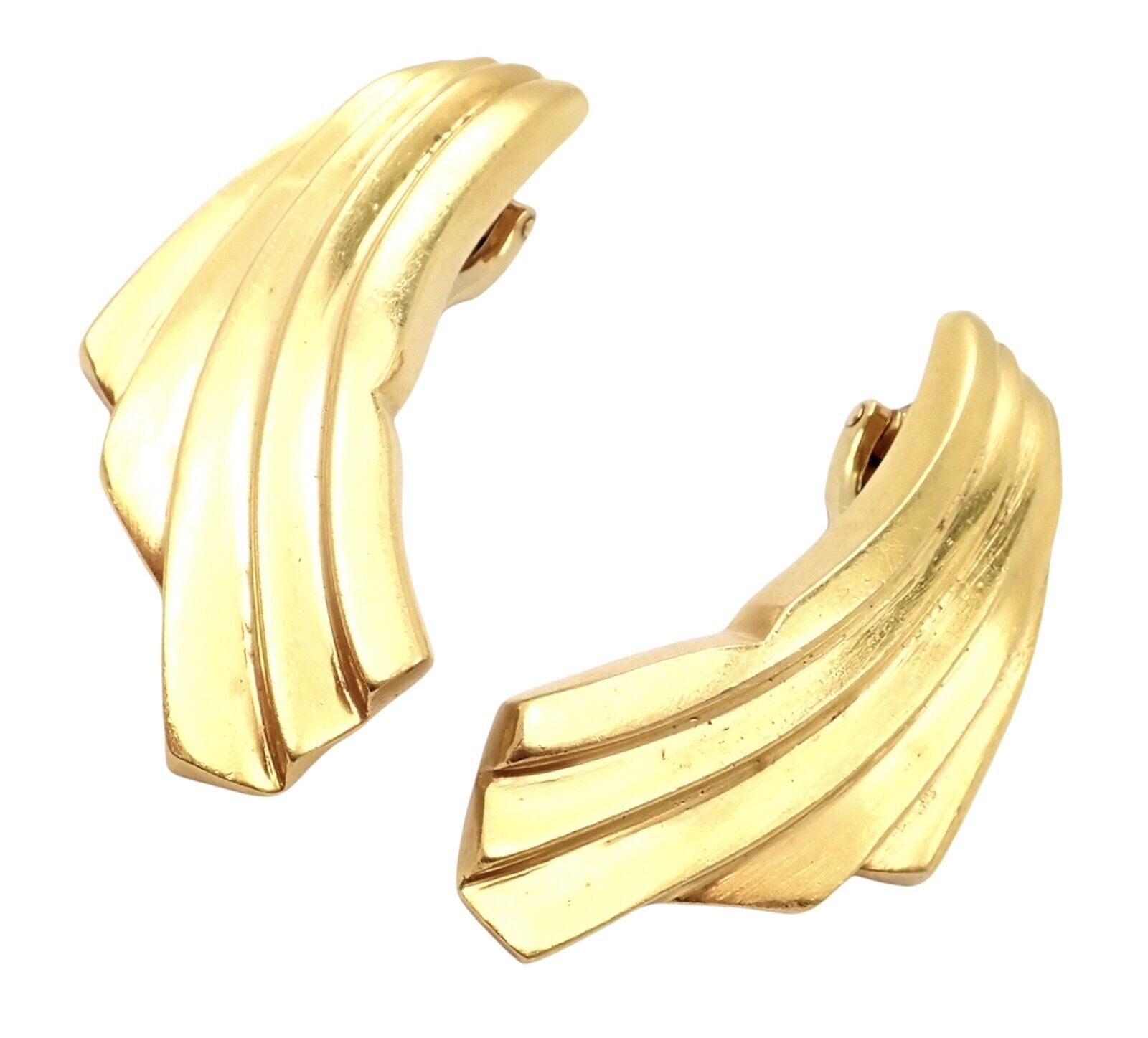 Authentic Ilias Lalaounis 18k Yellow Gold Large Art Deco Wings Fan Earrings - Vintage Luxury Jewelry for Women, Perfect for Weddings, Parties & Special Occasions