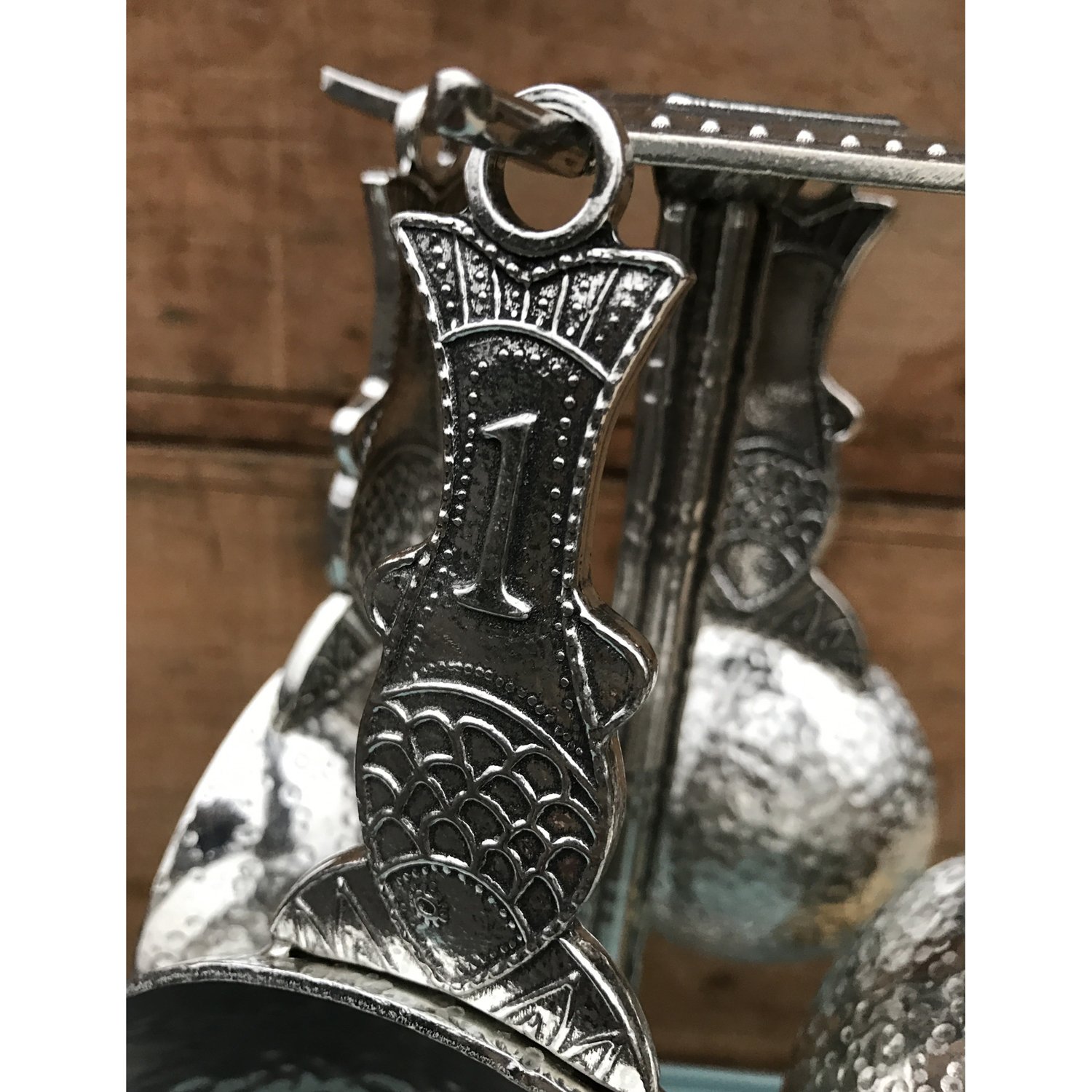 Premium Crosby & Taylor Pewter Fish Measuring Cups Set with Display Stand - Perfect for Baking, Cooking, and Kitchen Decor