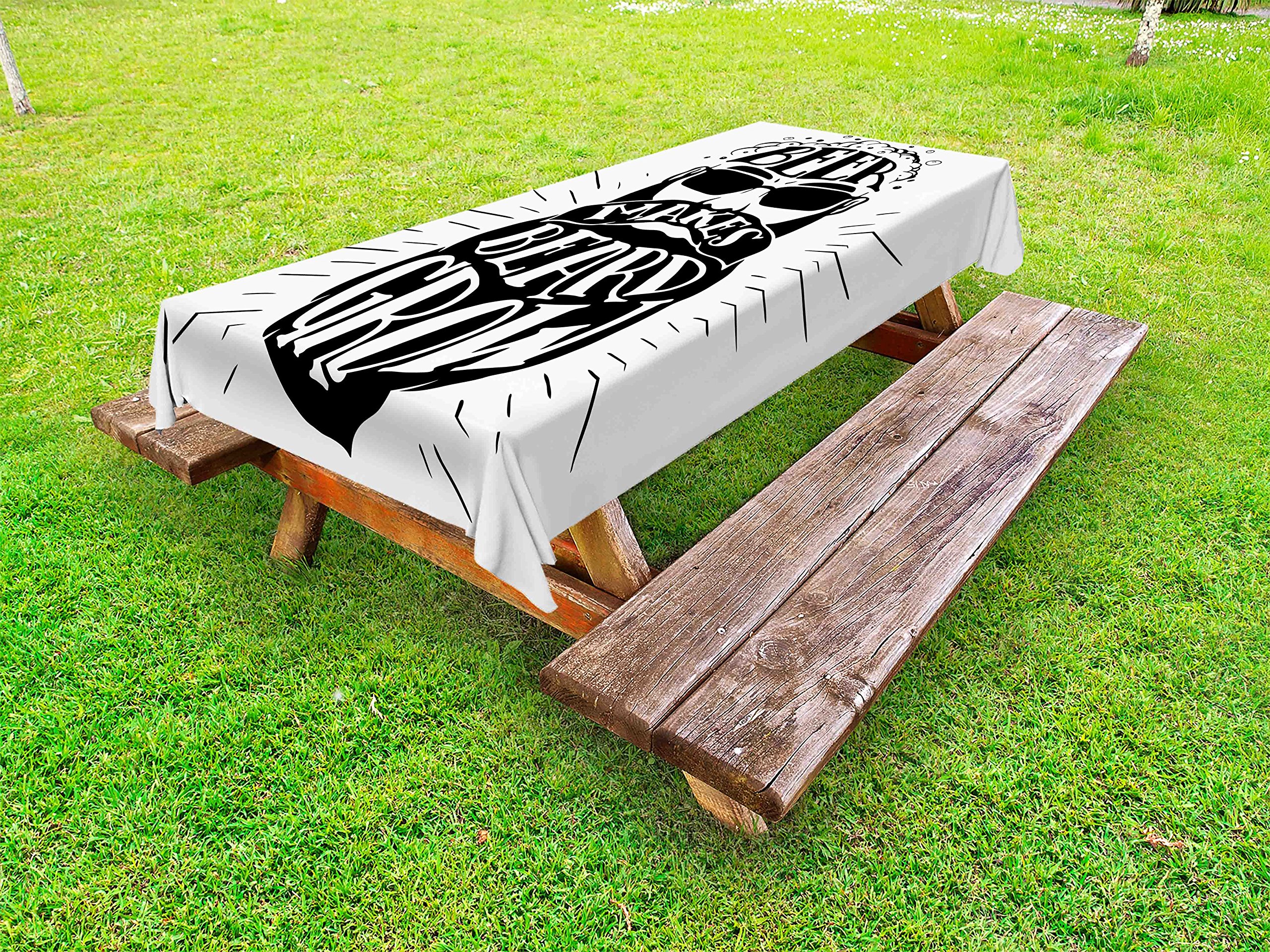Lunarable Oktoberfest Beer Themed Man Cave Tablecloth - Washable Outdoor Picnic Table Cover 58x84 Inches Black & White - Perfect for Backyard BBQs, Tailgating & German-Themed Parties