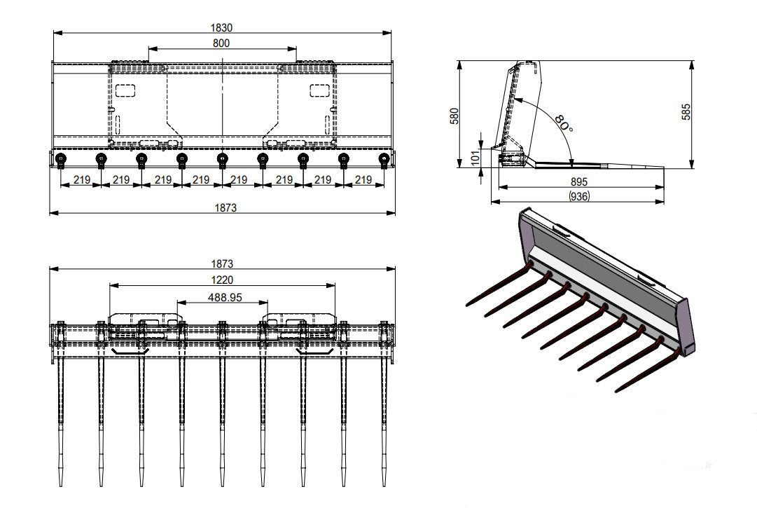 Heavy Duty Skid Steer Stall Cleaning Manure Fork - 72