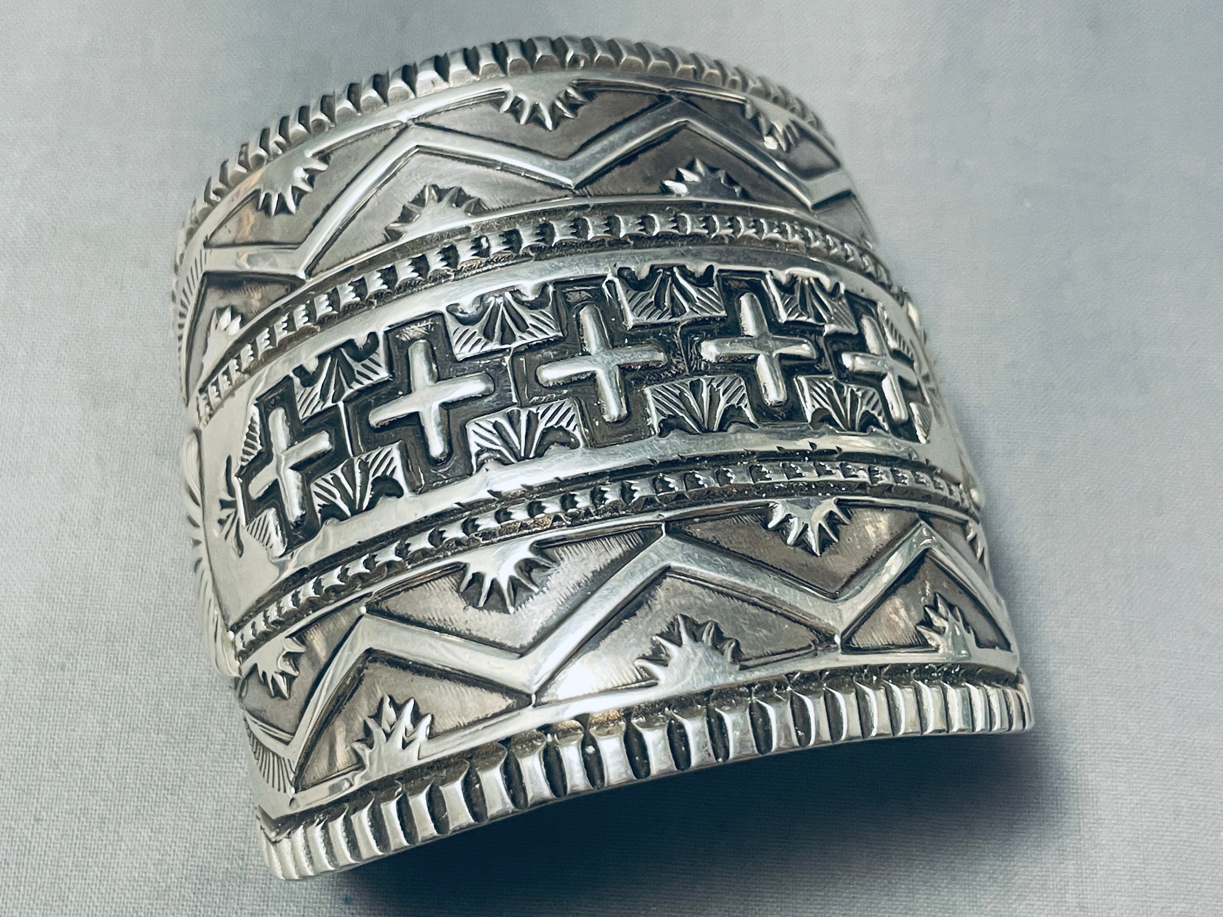 175g Authentic Navajo Sterling Silver Cross Bracelet for Women - Handmade Native American Jewelry for Gifts, Weddings & Spiritual Occasions
