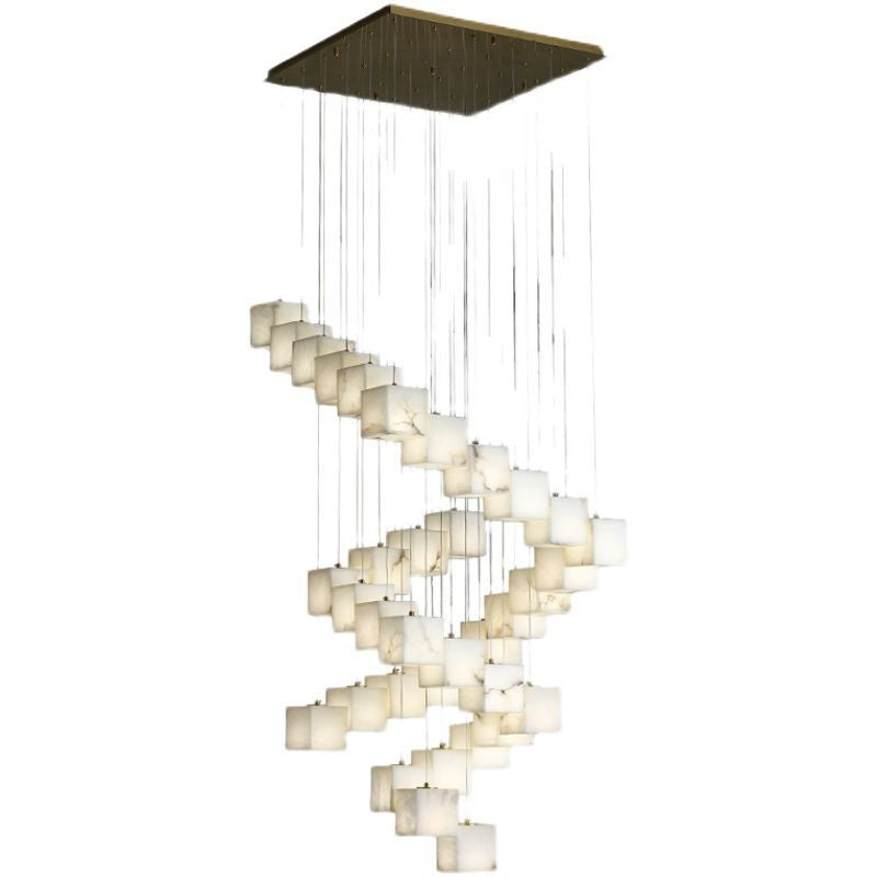 Modern Alabaster Cube Chandelier - Elegant Foyer & Staircase Lighting Fixture for Home Decor | Perfect for Entryways, Hallways, and Dining Rooms