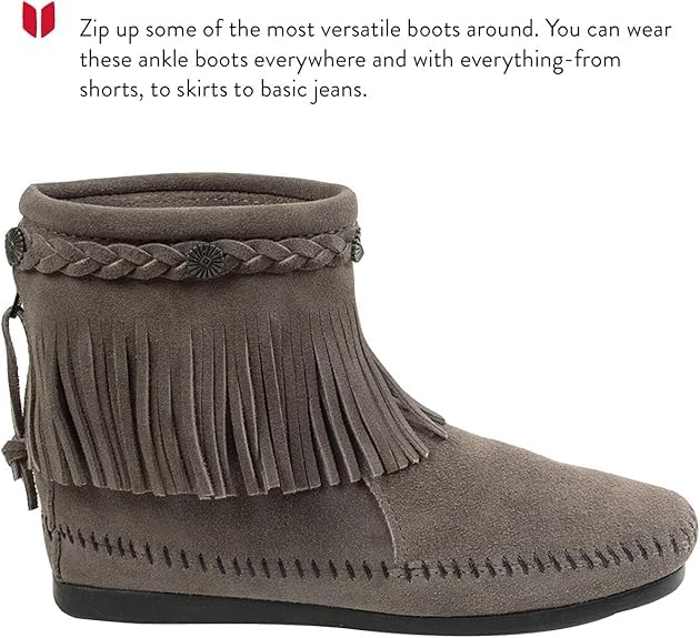 Minnetonka Women's High Top Back Zip Boots - Genuine Leather Ankle Booties for Women | Comfortable & Stylish Western Boots | Perfect for Casual Outfits, Fall Fashion & Country Music Festivals
