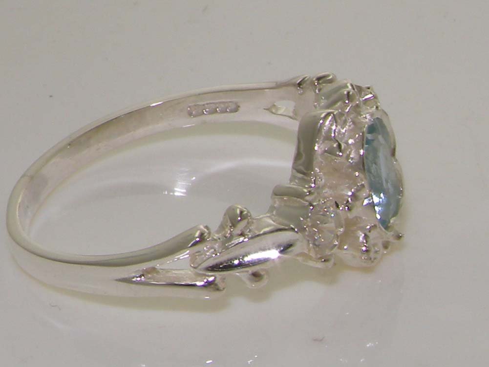 10K White Gold Cubic Zirconia & Genuine Aquamarine Women's Band Ring - Elegant Wedding, Engagement & Anniversary Jewelry Gift for Her