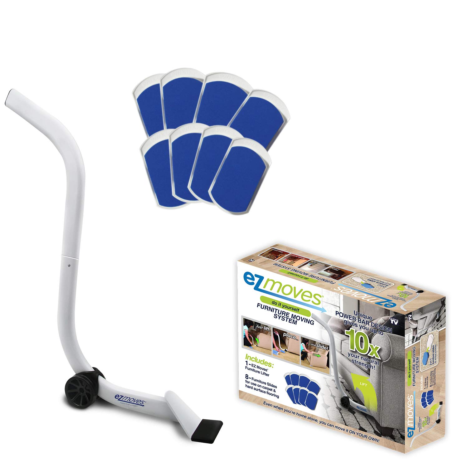 Allstar Innovations EZ Moves Furniture Sliders - Heavy Duty Moving System for Carpet & Hard Floors - Includes 1 Lifter Tool & 8 Sliders - Effortless Furniture Moving Solution for Home & Office - Perfect for Sofas, Beds, Dressers & More - As Seen on TV