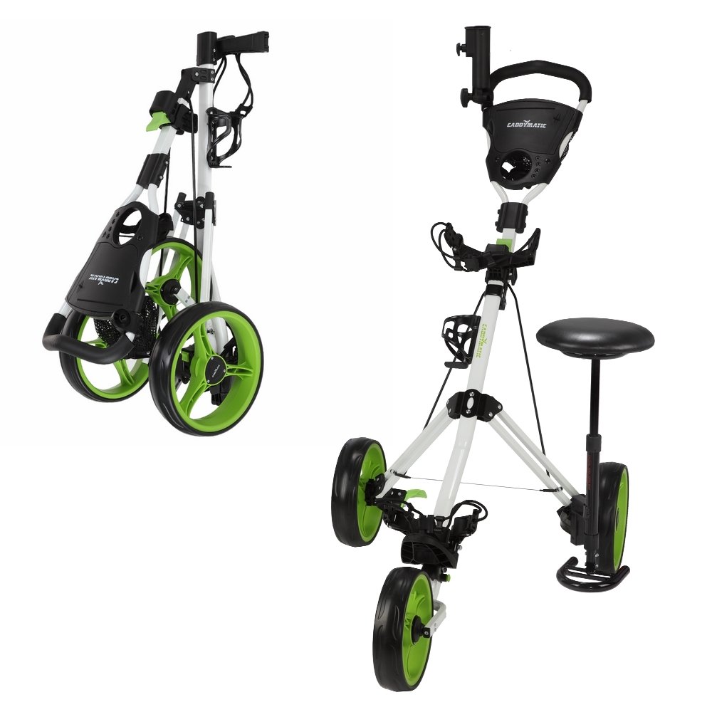 Golf X-TREME 3 Wheel Push Pull Golf Cart with Seat - Lightweight Folding Golf Trolley for Men & Women - Perfect for Golf Courses, Parks & Outdoor Use (White/Green)