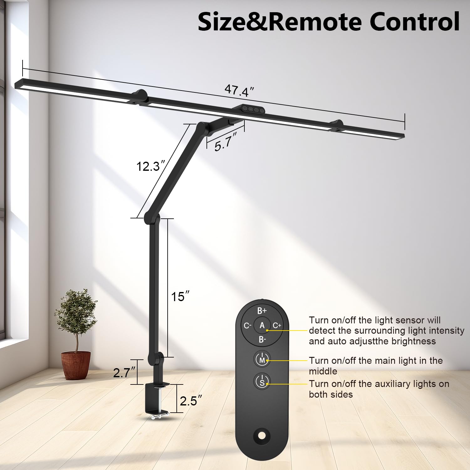 3000 Lumen Ultra Bright LED Architect Desk Lamp with Clamp - 36W Adjustable Overhead Light for Home Office - 47 Inch Dimmable Computer Monitor Light Bar with Remote Control - Perfect for Drafting, Reading & Workspace Lighting