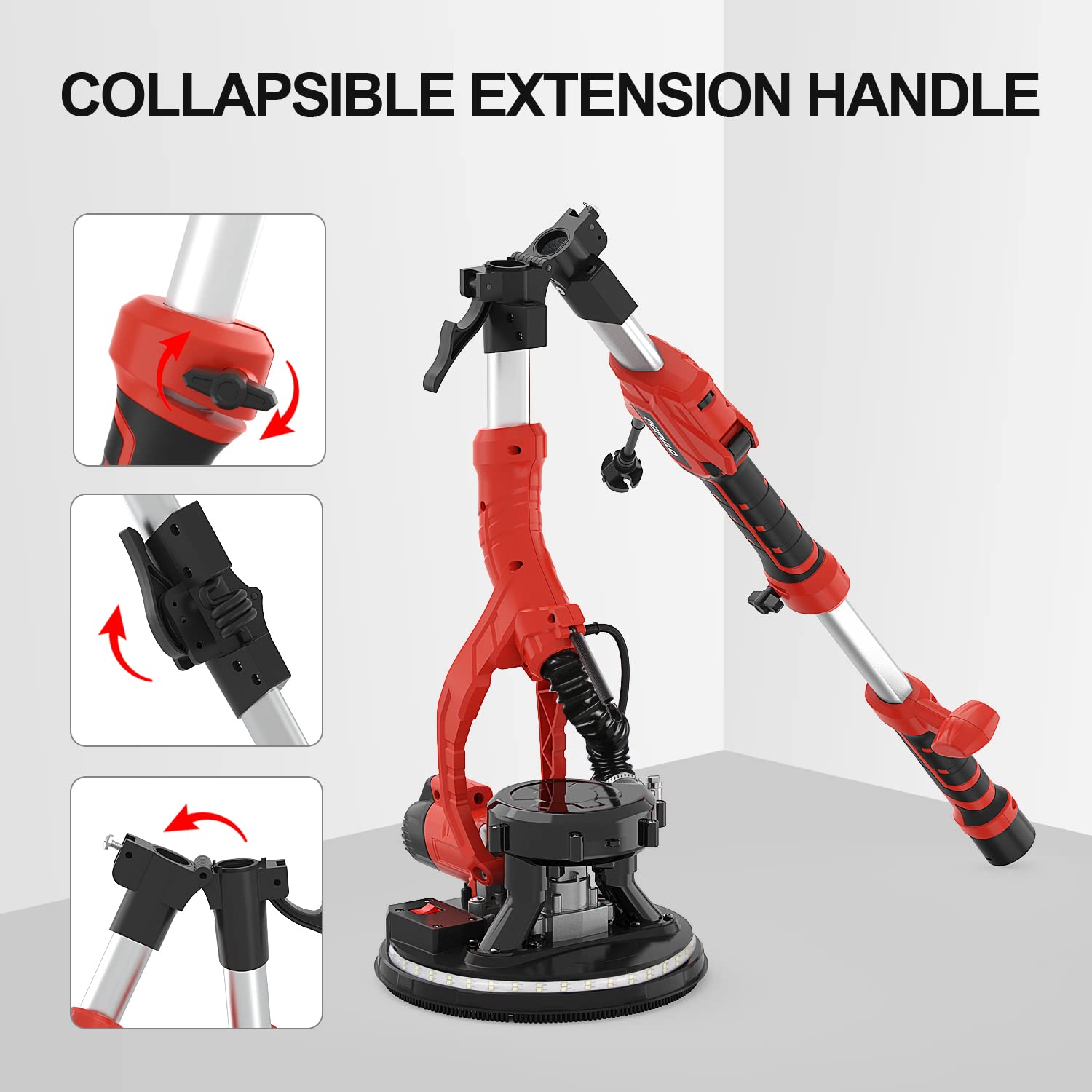 POPULO 810W 7A Electric Drywall Sander with Vacuum Attachment - 6 Speed Adjustable (1800RPM) Wall & Ceiling Sanding Tool with LED Light - Perfect for Drywall Repair, Home Renovation & Professional Construction Projects