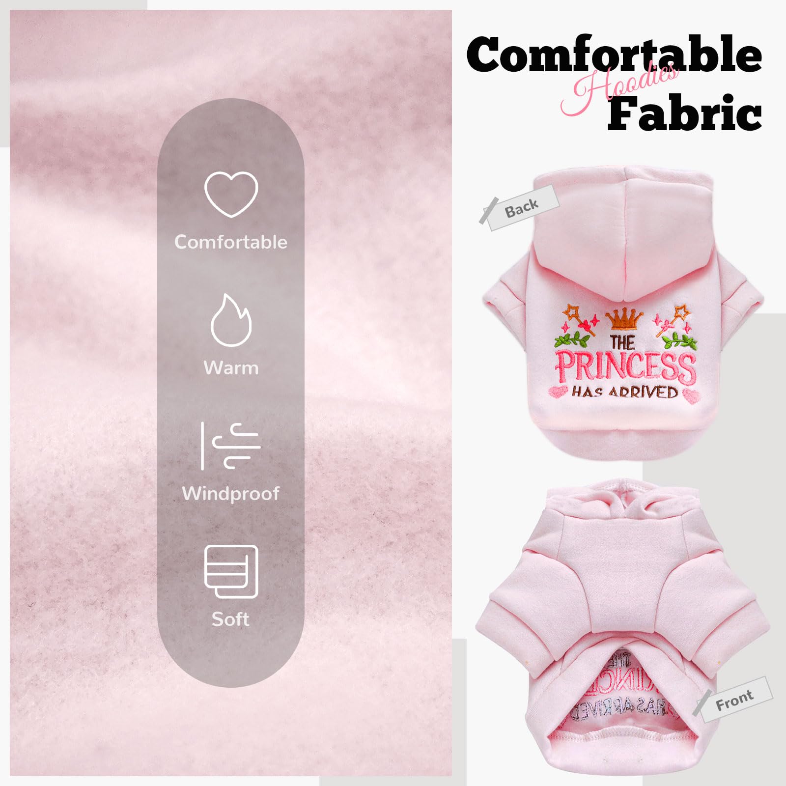 Small Dog Hoodie - Cute Pink Princess Fleece Sweater for Chihuahua, Yorkie & Shih Tzu | Warm Puppy Clothes with Leash D-Ring | Cozy Fall & Winter Pet Outfit (XS, Pink) - Perfect for Outdoor Walks & Indoor Cuddles