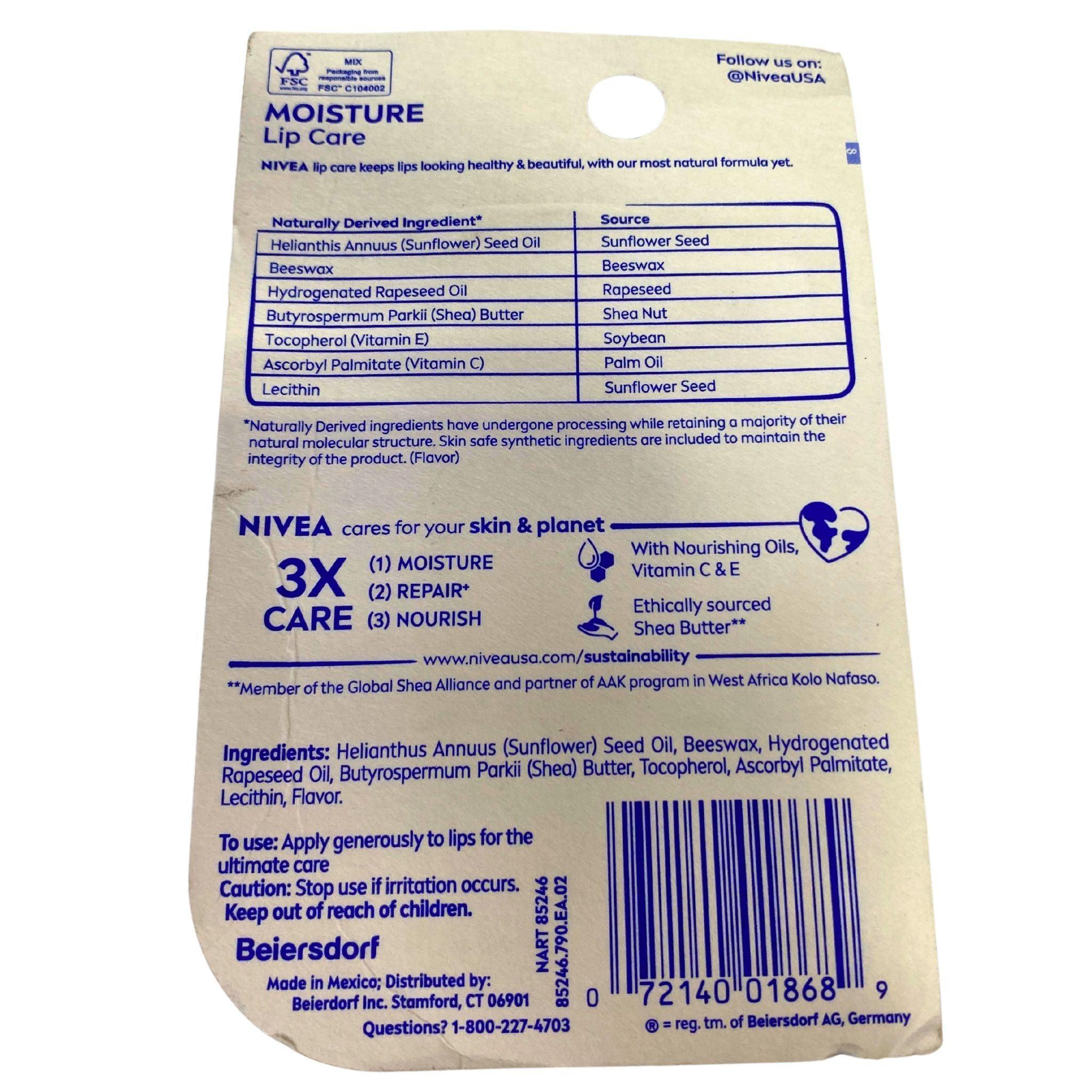 Nivea 3x Care Moisture Lip Balm - 0.17 oz (2 Sticks) - Pack of 96 - Hydrating & Nourishing Lip Care for Dry, Chapped Lips - Perfect for Winter, Travel & Daily Use