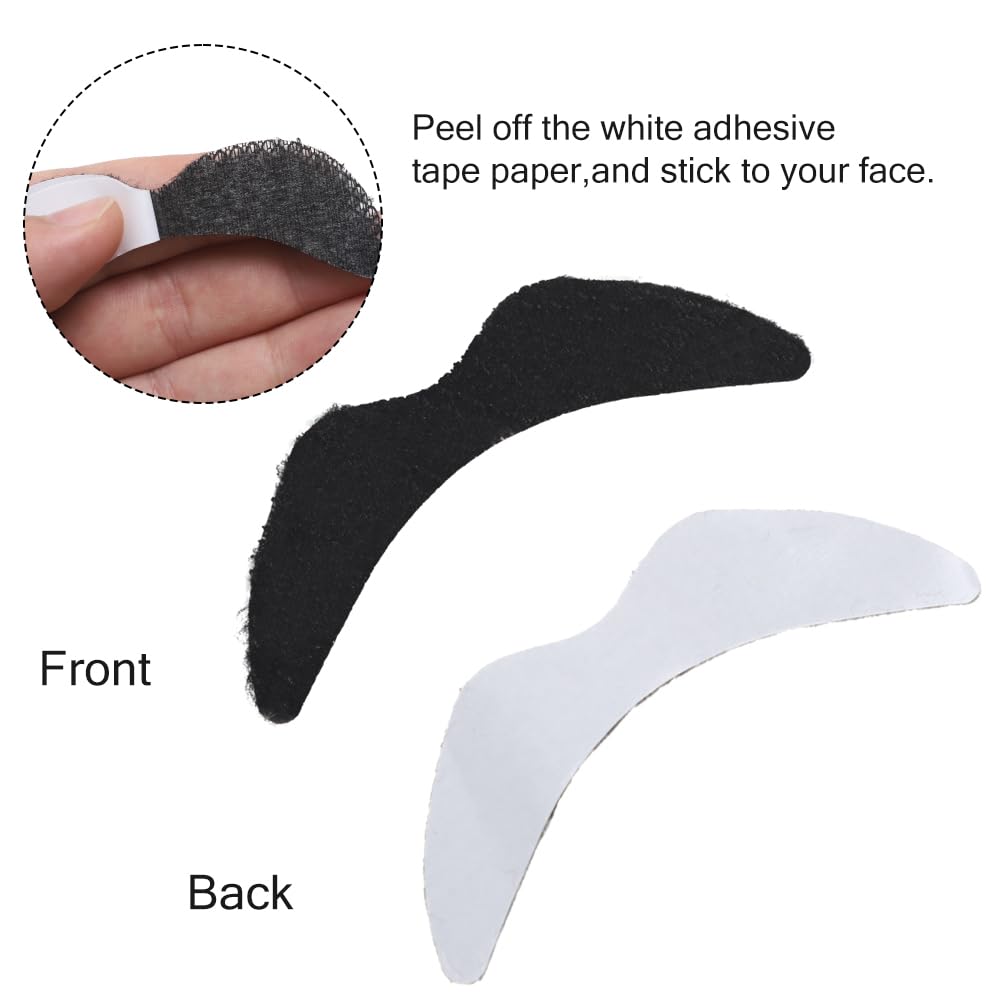 60 Pcs Realistic Fake Mustaches & Beards - Self-Adhesive Costume Facial Hair for Halloween, Cosplay, Parties - Easy to Apply & Remove - Black Sticker Mustache Set for Men & Women