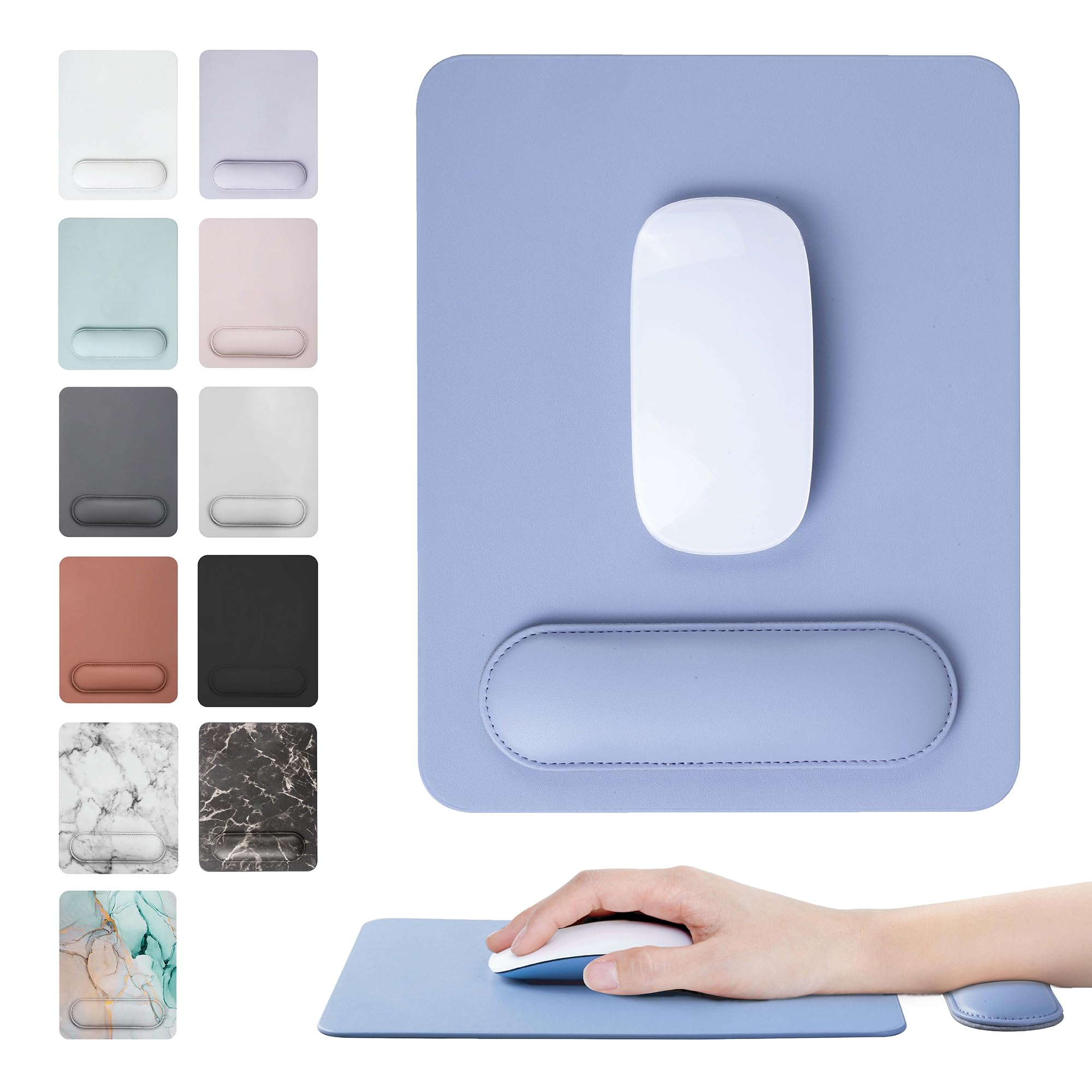 Vegan Leather Mouse Pad with Magnetic Wrist Rest - Hazy Blue Ergonomic Desk Mat with Anti-Slip Base for Office & Gaming | Comfortable Computer Accessory for Men & Women | Perfect for Workstations, Home Offices & PC Setups