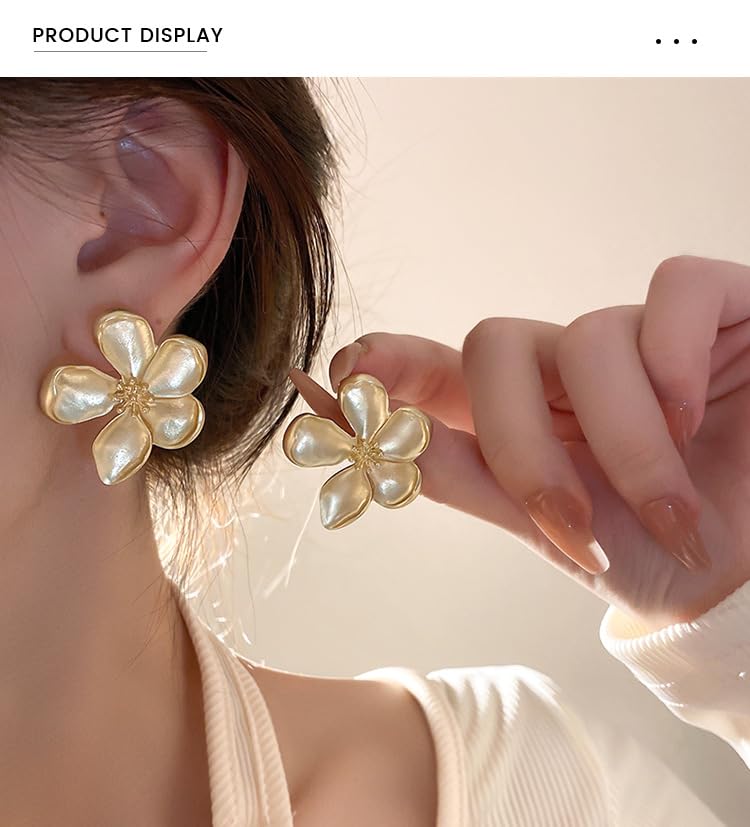 Gold Flower Earrings for Women - Large Floral Stud Earrings, Chunky Statement Jewelry Gift for Her | Perfect for Weddings, Parties & Special Occasions