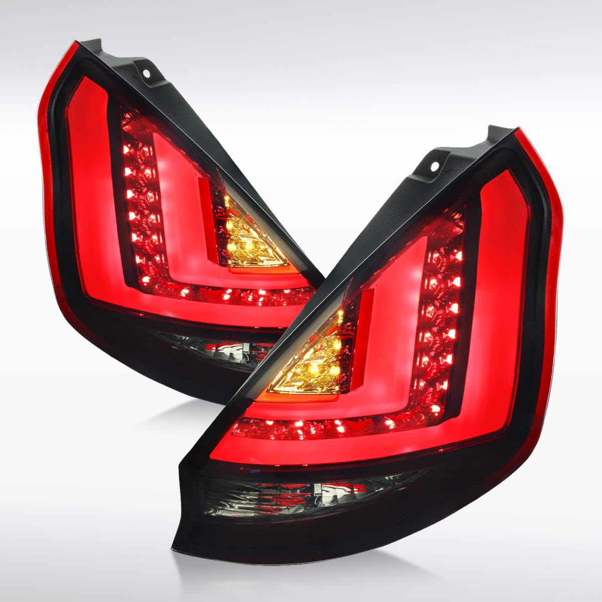 AUTOZENSATION LED Tail Lights for 2011-2013 Ford Fiesta Hatchback - Red Smoke Left & Right Pair Assembly with LED Light Bar | Upgrade Car Exterior for Enhanced Visibility & Style