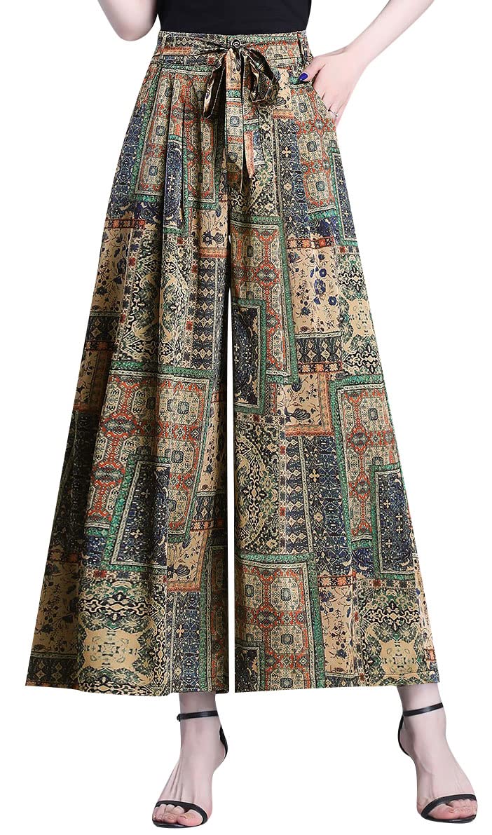 Vintage Women's High Waist Elastic Trousers - Casual Loose Wide Leg Pants with Pockets for Work, Travel & Everyday Wear