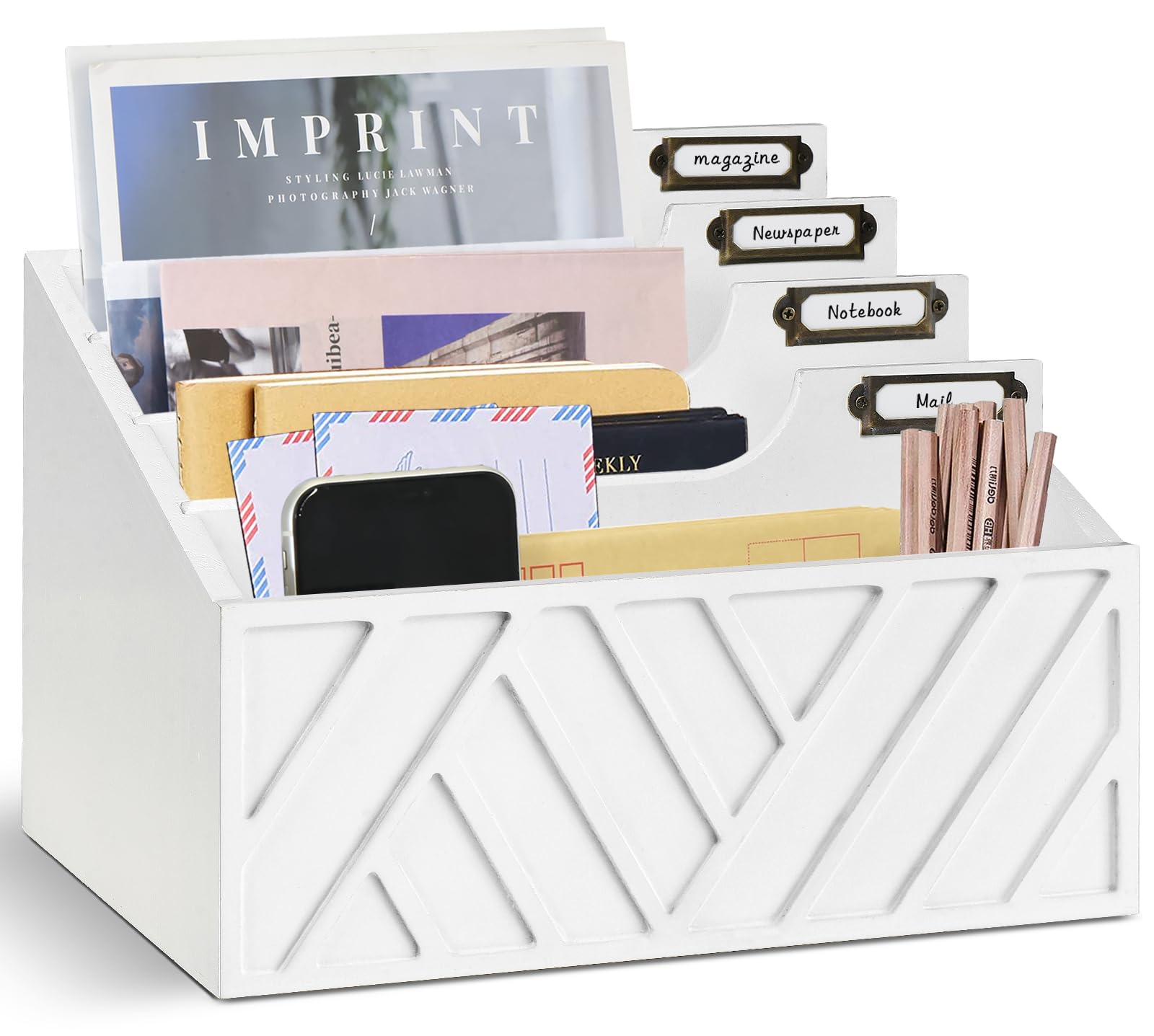 Rustic Wooden Mail Organizer - Wall Mount & Desktop Letter Sorter for Home & Office - White File Holder for Letters, Papers, Bills & Documents - Perfect for Mail Organization, Office Desk & Entryway Storage