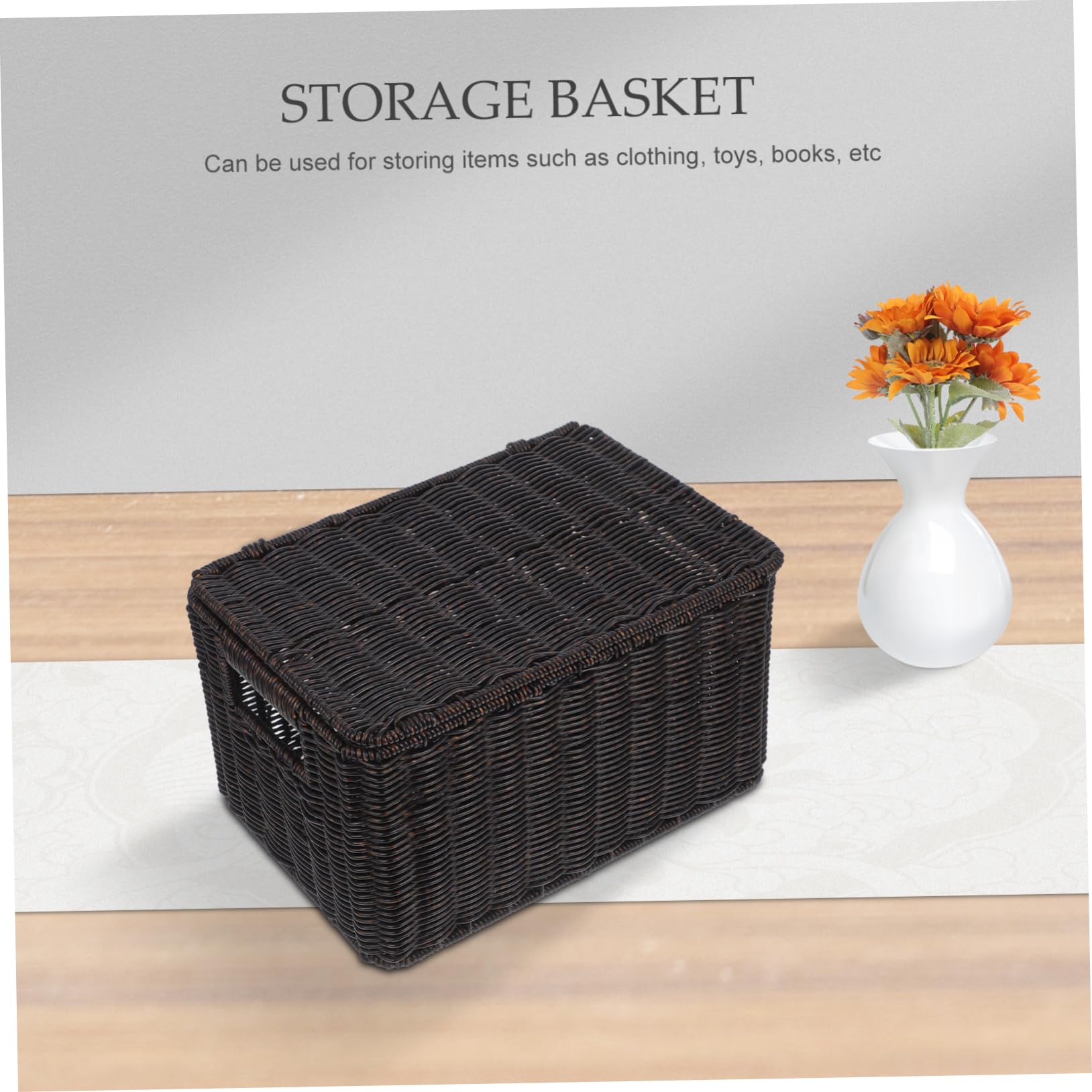 PRETYZOOM Rattan Storage Baskets with Lids - Home Organizer for Shelves & Closet