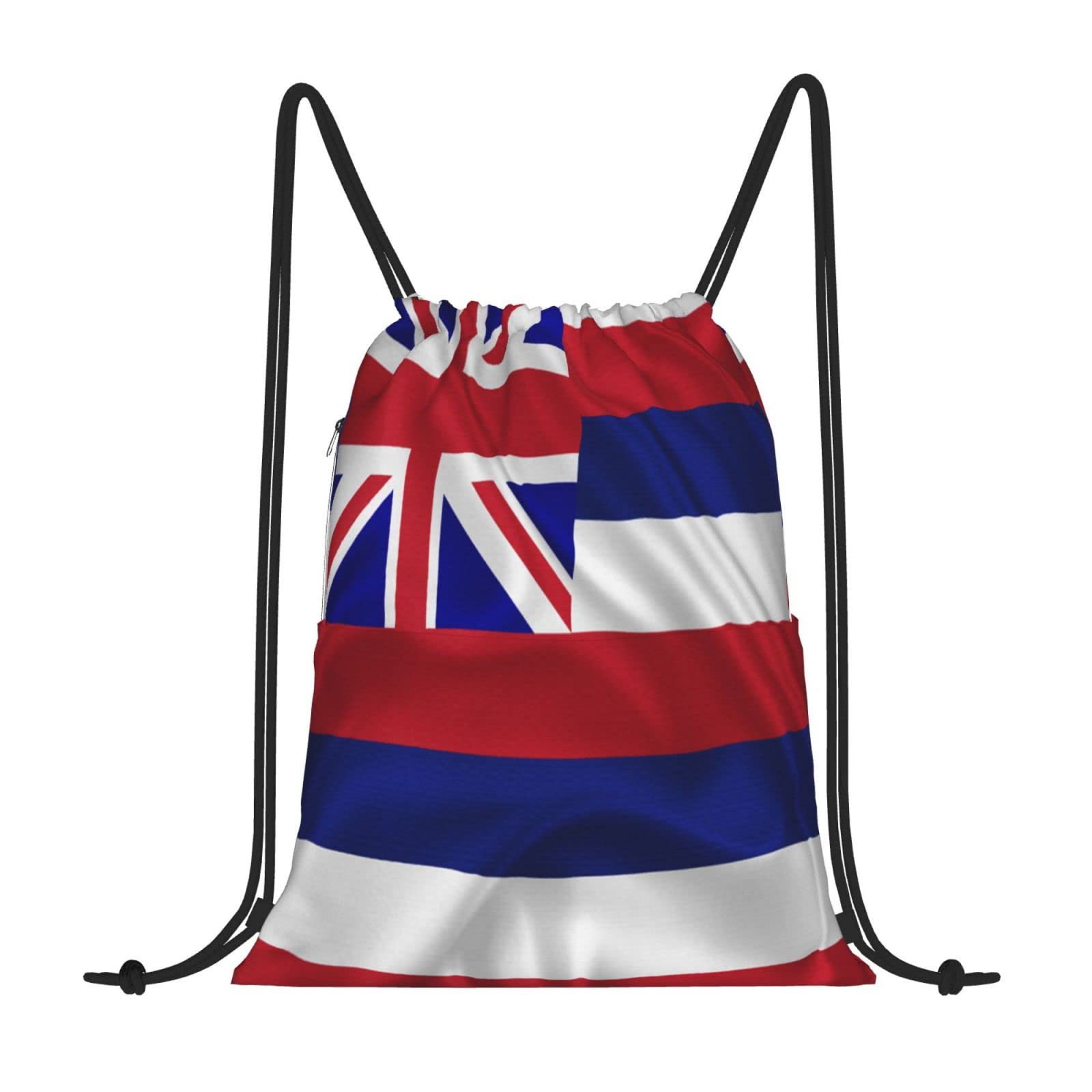 Hawaii Flag Drawstring Backpack - Water Resistant Zipper Gym Sack with Pocket for Men & Women - Perfect for Sports, Travel, and Outdoor Activities