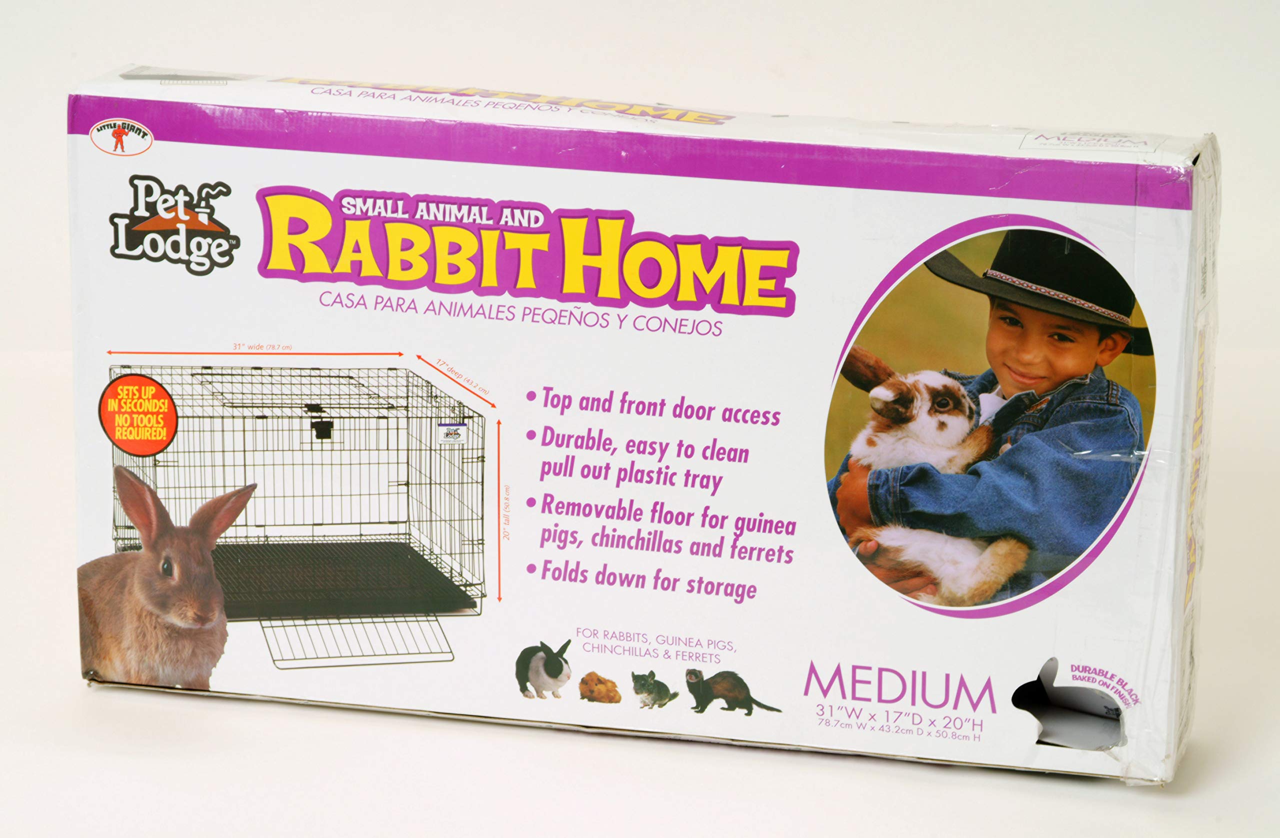 Pet Lodge® Rabbit Cage - Portable Wire Pop-Up Small Animal Cage with Easy to Clean Pull-Out Floor | Indoor & Outdoor Use for Rabbits, Guinea Pigs, Hamsters | Perfect for Home, Garden, Travel & Vet Visits