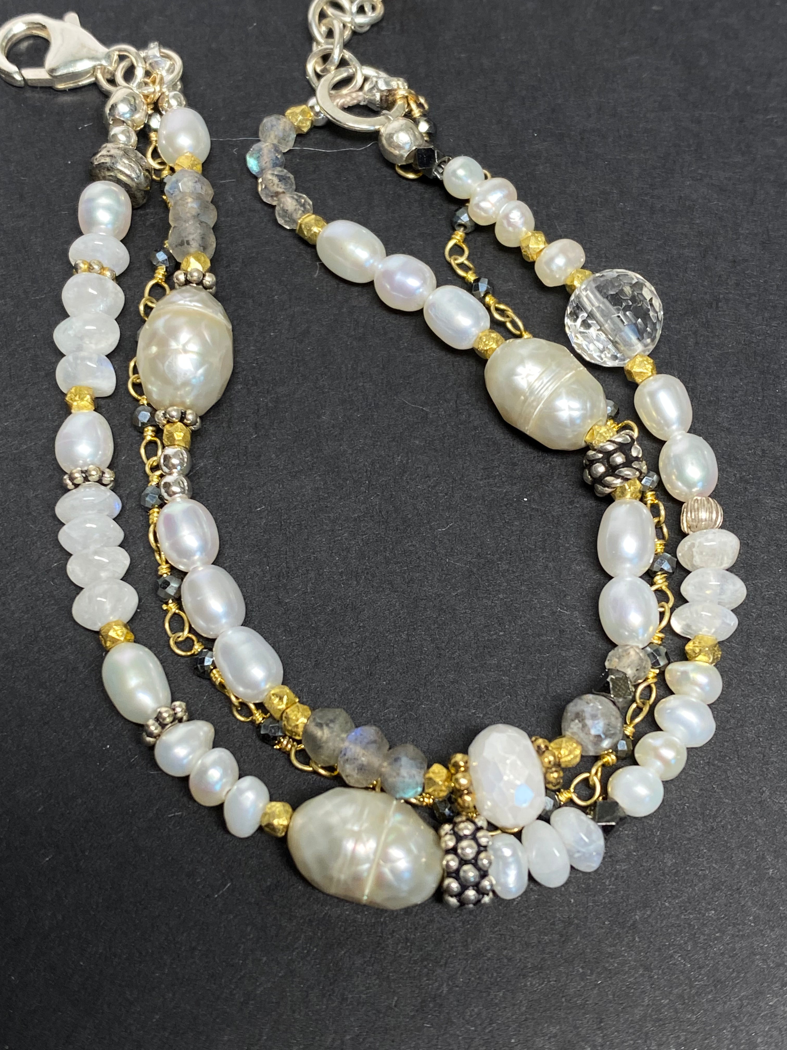 Elegant Pearl Triple Strand Bracelet for Women - Mixed Metal Dainty Jewelry for Wedding, Party & Everyday Wear