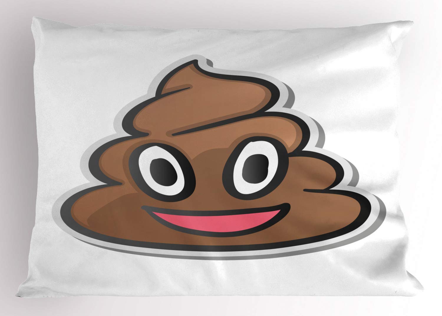 Ambesonne Poop Emoticon Pillow Sham - Digital Drawn Smiling Poop Illustration - Decorative Standard Queen Size Printed Pillowcase (30x20 Inches) - Caramel Dark Grey - Fun Novelty Bedroom Decor for Teens & Adults